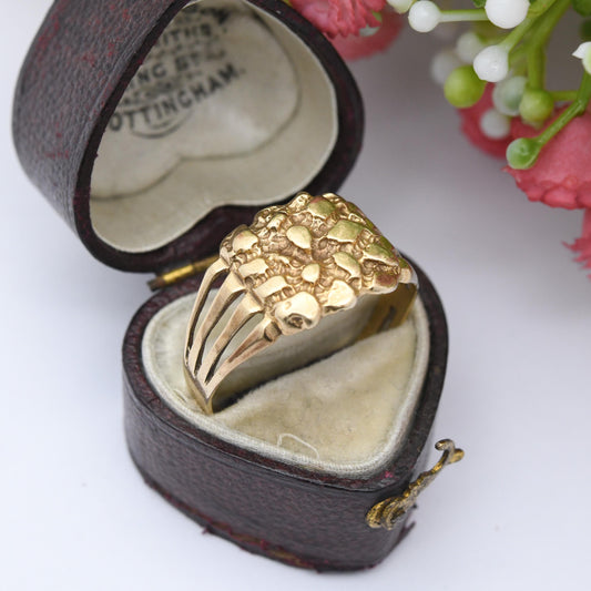 Vintage 9ct Gold Nugget Ring 1990 - Gift for Him | UK Size - W | US Size - 11 1/4