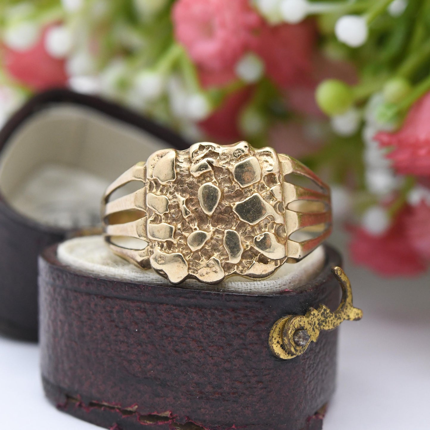 Vintage 9ct Gold Nugget Ring 1990 - Gift for Him | UK Size - W | US Size - 11 1/4