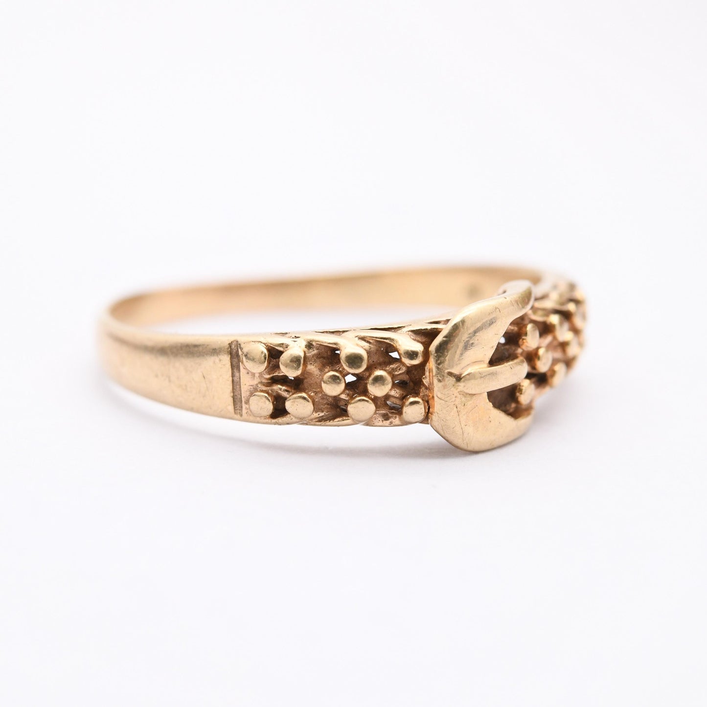 Vintage 9ct Gold Belt Buckle Ring 1990 - Unisex Gold Ring Gift | UK Size - R | US Size - 9