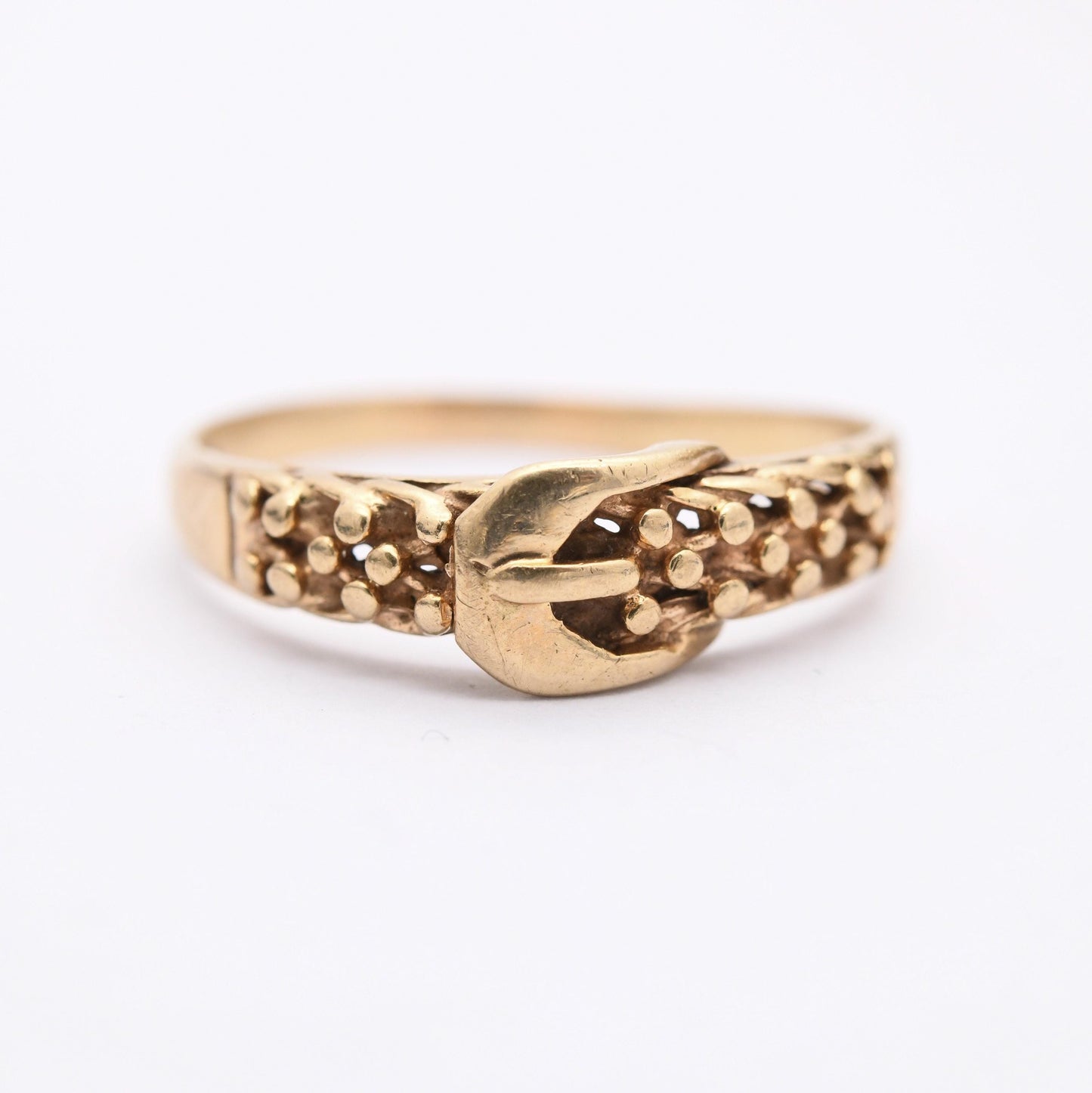 Vintage 9ct Gold Belt Buckle Ring 1990 - Unisex Gold Ring Gift | UK Size - R | US Size - 9
