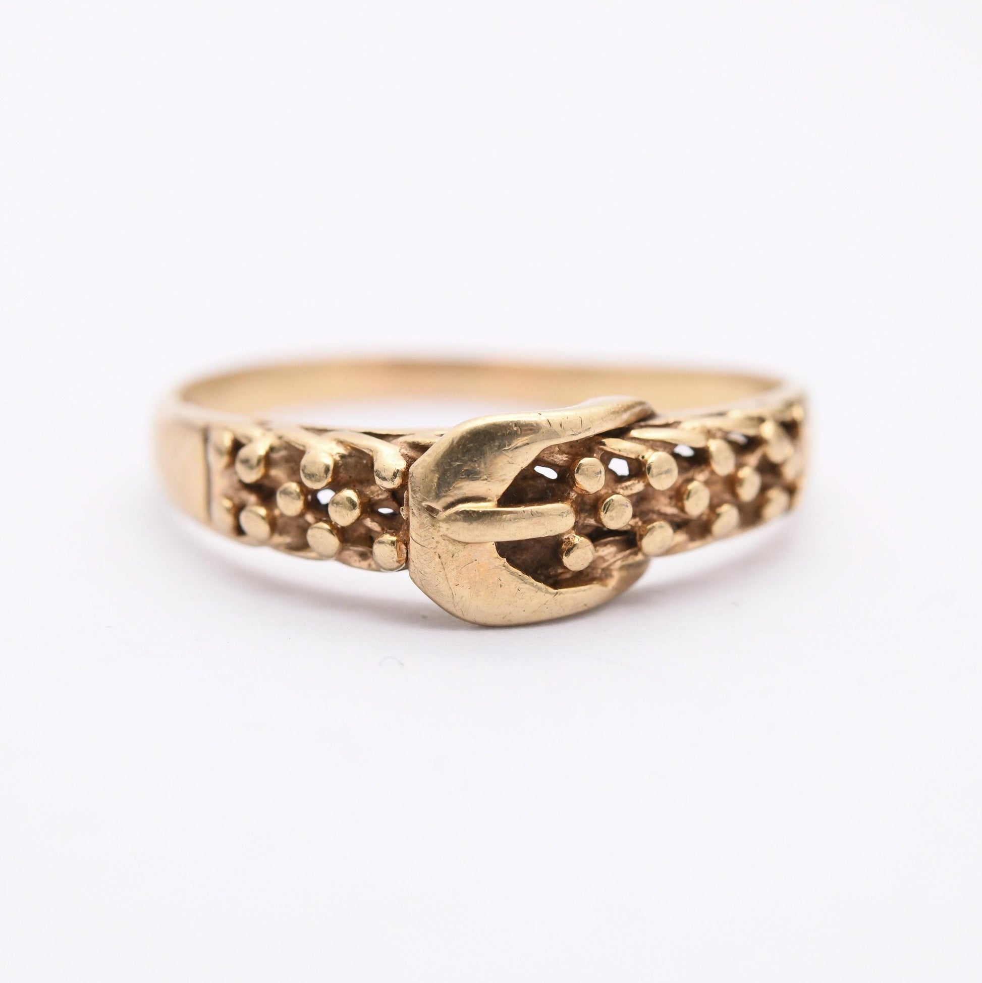 Vintage 9ct Gold Belt Buckle Ring 1990 - Unisex Gold Ring Gift | UK Size - R | US Size - 9