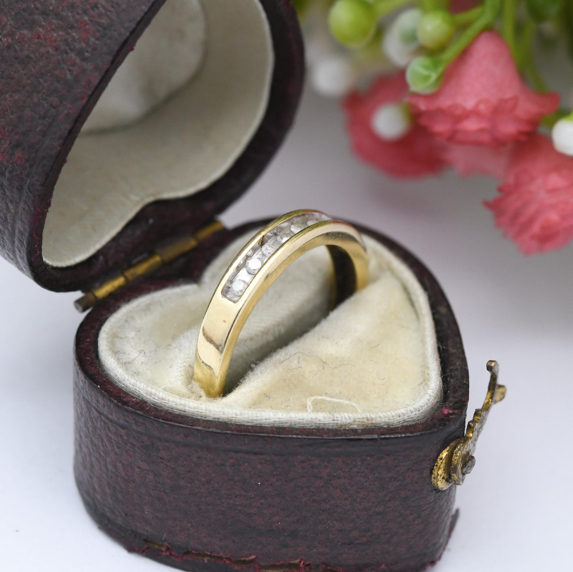 Vintage 9ct Gold Diamond Half Eternity Ring - Wedding Band Stacking Gift | UK Size - M | US Size - 6 1/2