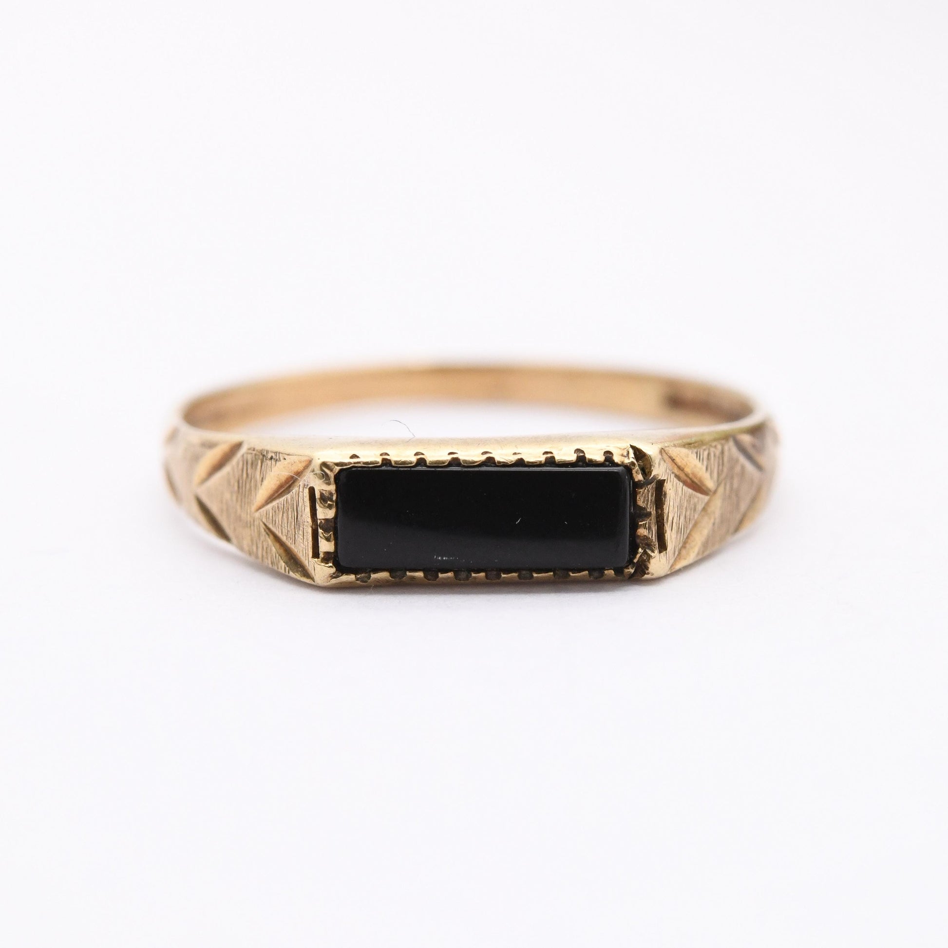 Vintage 9ct Gold Onyx Signet Ring 1988 - Unisex Yellow Gold and Black Gift for Him Her | UK Size - K 1/2 US Size - 6 3/4
