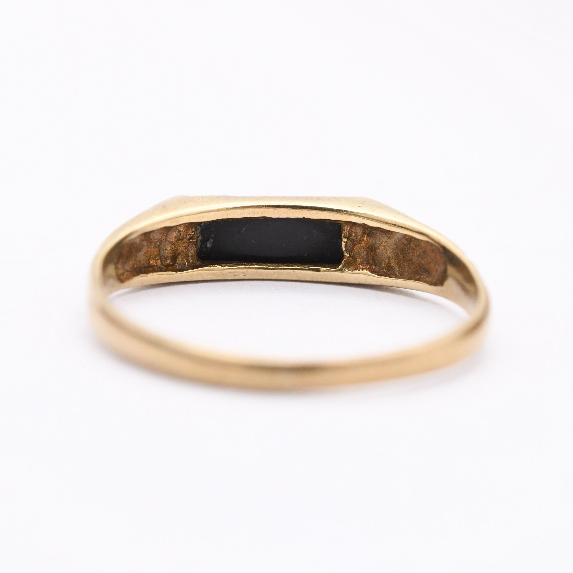Vintage 9ct Gold Onyx Signet Ring 1988 - Unisex Yellow Gold and Black Gift for Him Her | UK Size - K 1/2 US Size - 6 3/4