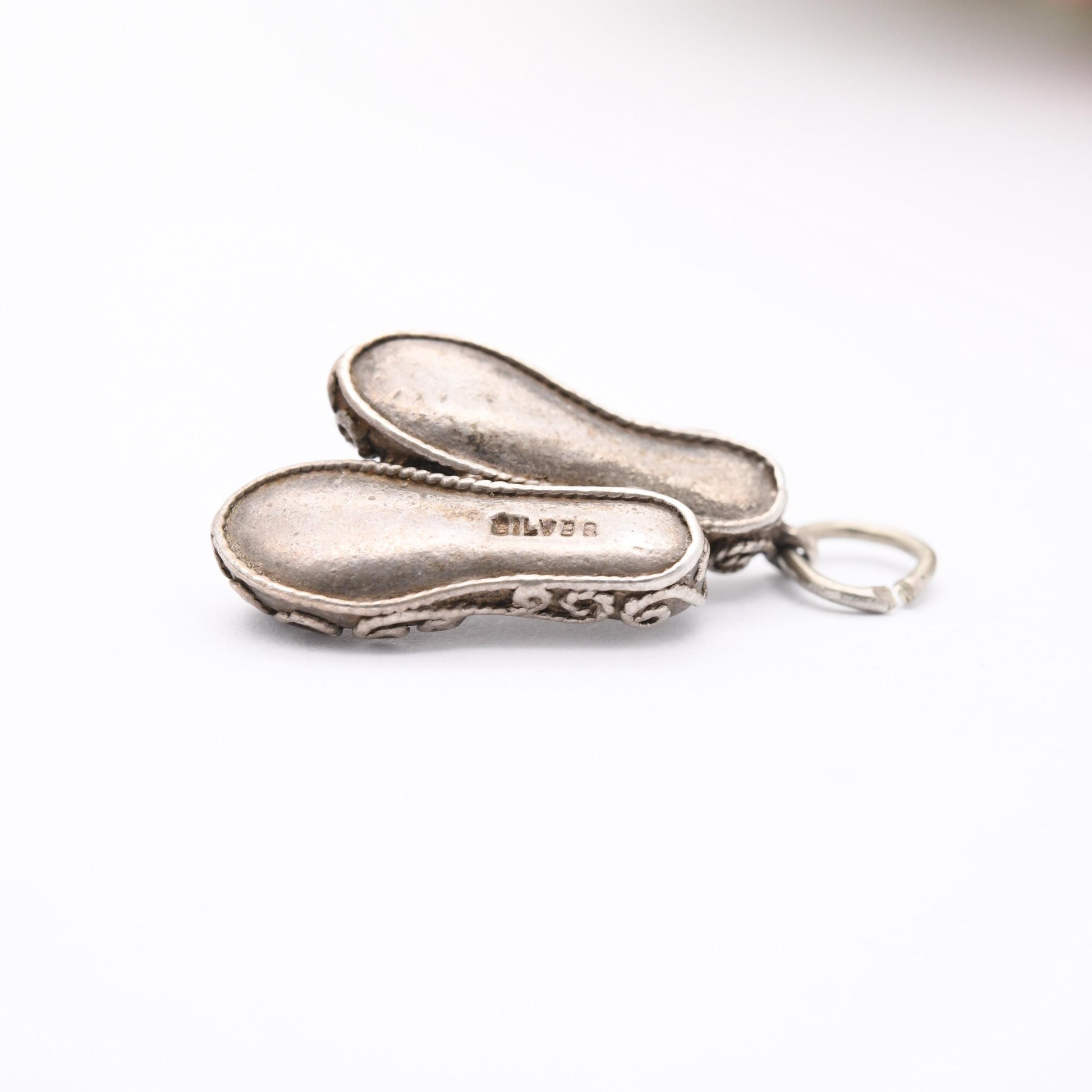 Vintage Sterling Silver and Red Stone Slippers Shoes Charm Pendant - Woman's Shoes | Shoe | Slipper | Gift for Charm Bracelet
