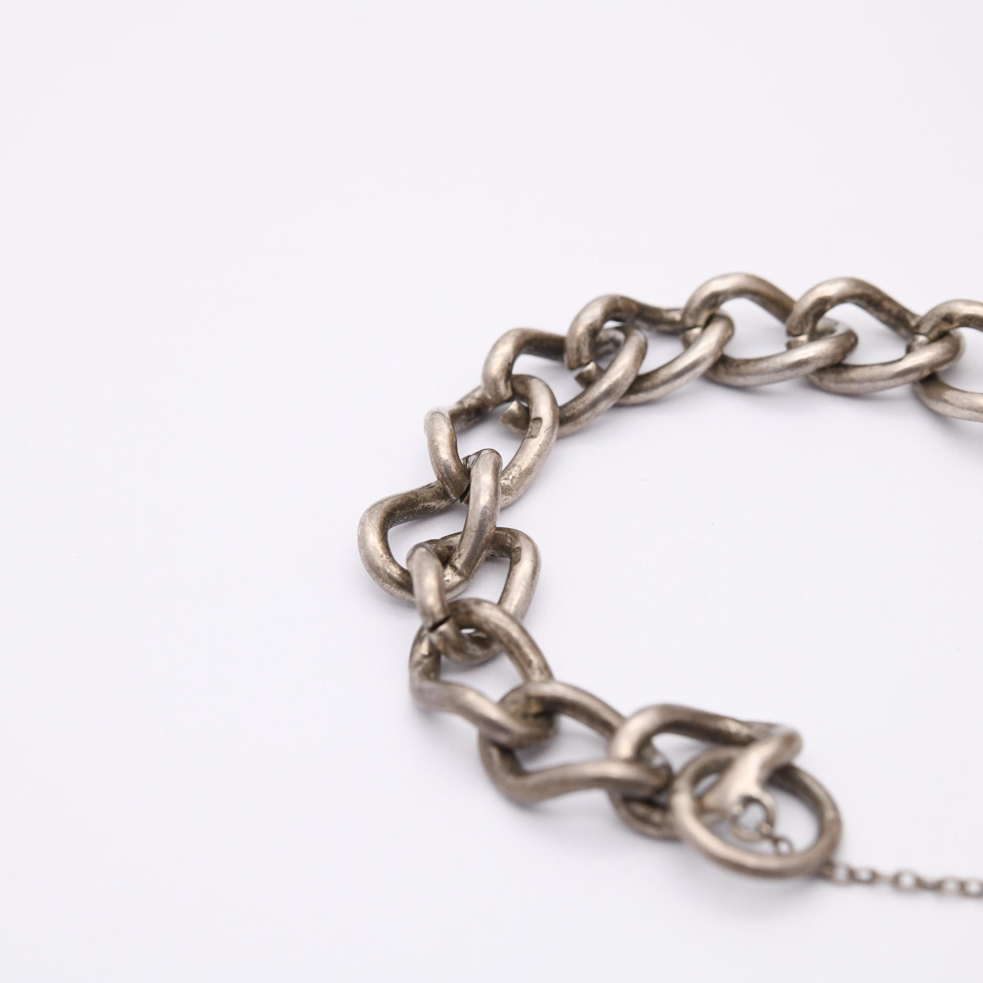 Vintage Sterling Silver Heart Padlock Clasp Chain Charm Bracelet - Chunky Curb Links with Safety Chain | Love Heart Clasp
