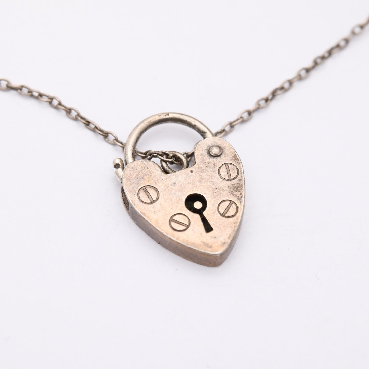 Vintage Sterling Silver Heart Padlock Clasp Chain Charm Bracelet - Chunky Curb Links with Safety Chain | Love Heart Clasp