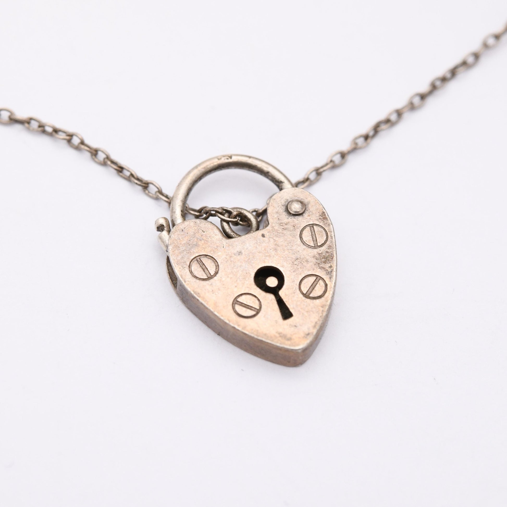 Vintage Sterling Silver Heart Padlock Clasp Chain Charm Bracelet - Chunky Curb Links with Safety Chain | Love Heart Clasp