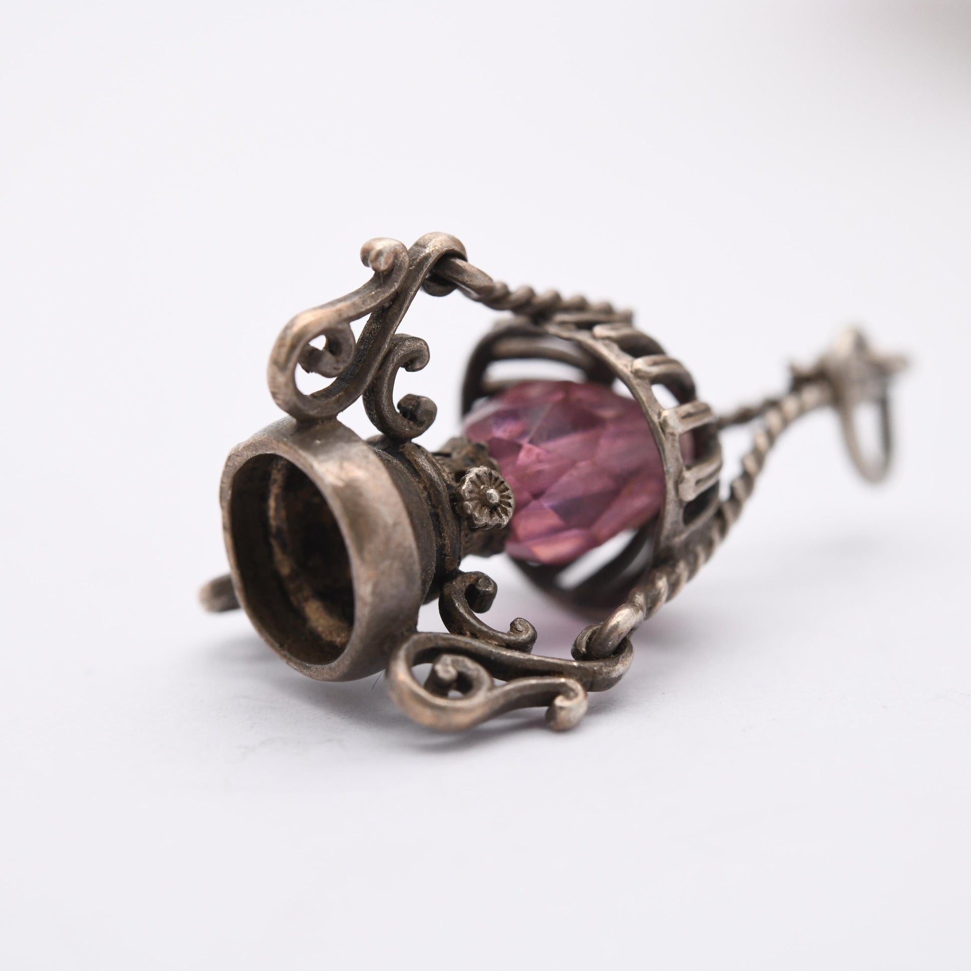 Vintage Sterling Silver Lamp Charm Pendant - Old Fashioned Light | Clear Glass | Gift for Charm Bracelet