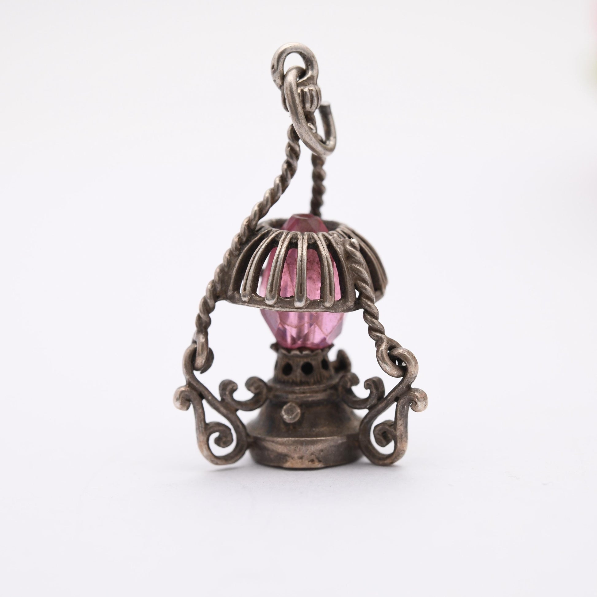 Vintage Sterling Silver Lamp Charm Pendant - Old Fashioned Light | Clear Glass | Gift for Charm Bracelet