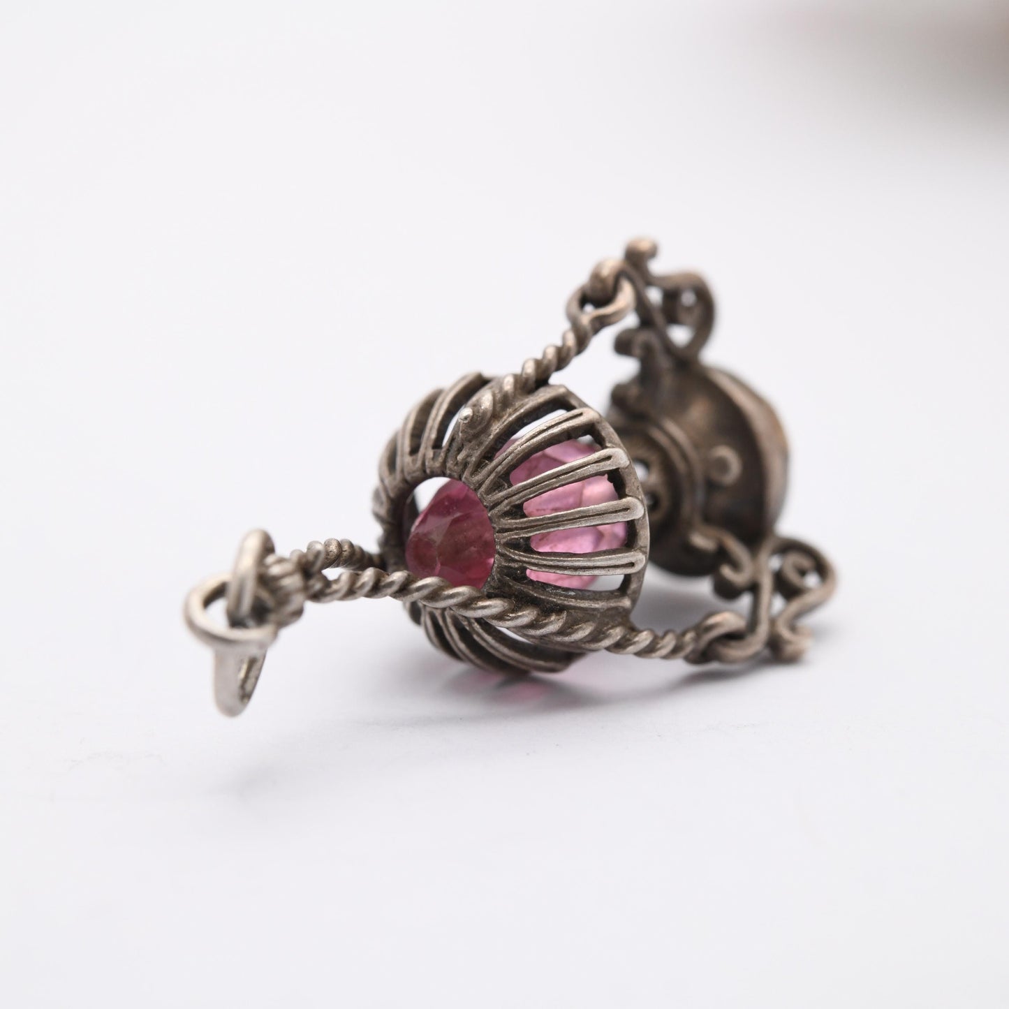 Vintage Sterling Silver Lamp Charm Pendant - Old Fashioned Light | Clear Glass | Gift for Charm Bracelet