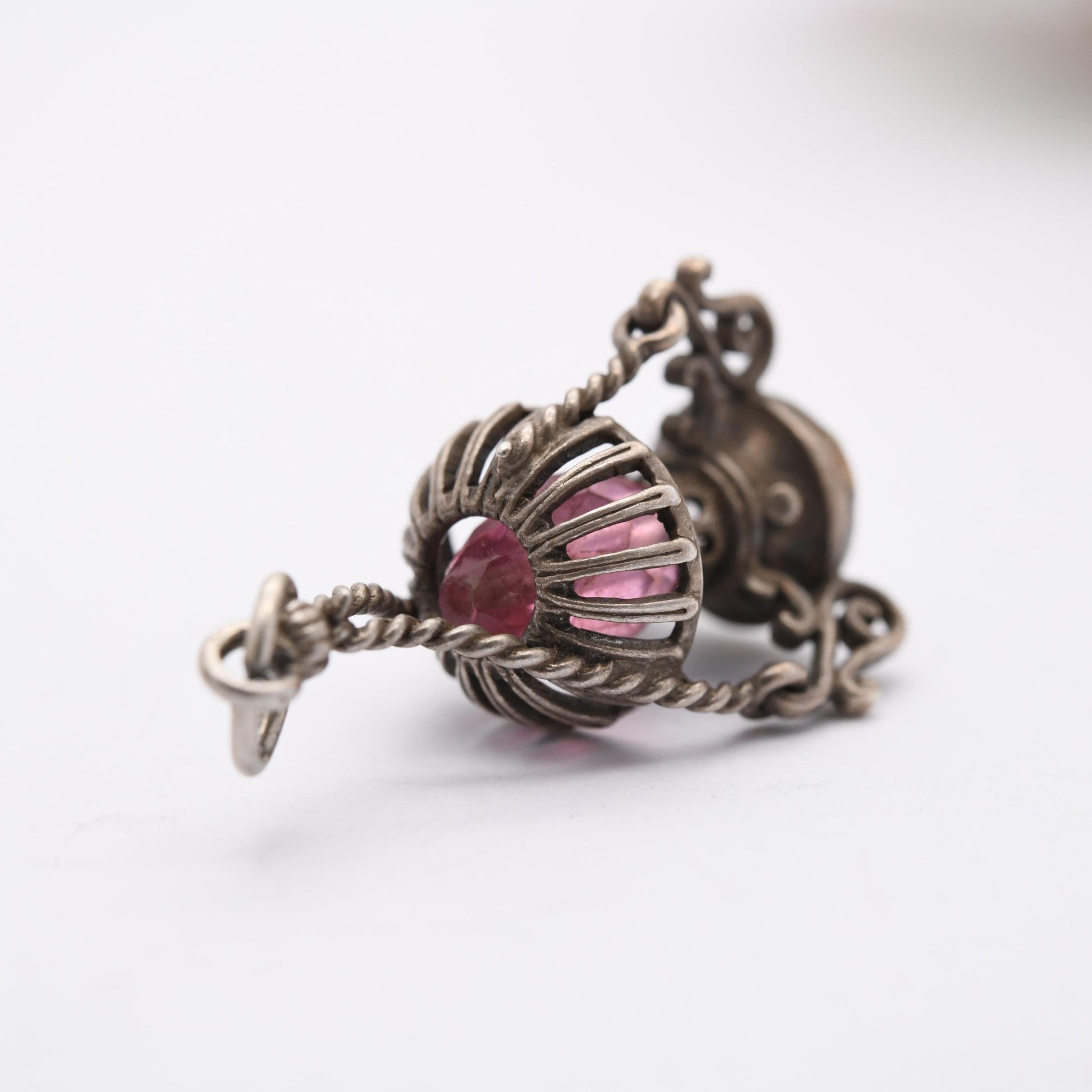 Vintage Sterling Silver Lamp Charm Pendant - Old Fashioned Light | Clear Glass | Gift for Charm Bracelet