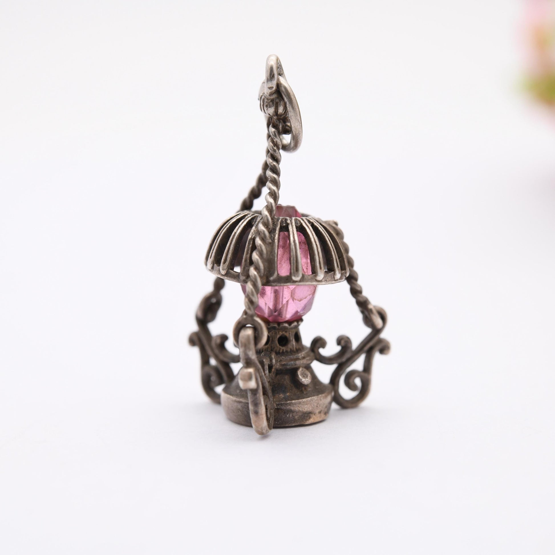 Vintage Sterling Silver Lamp Charm Pendant - Old Fashioned Light | Clear Glass | Gift for Charm Bracelet
