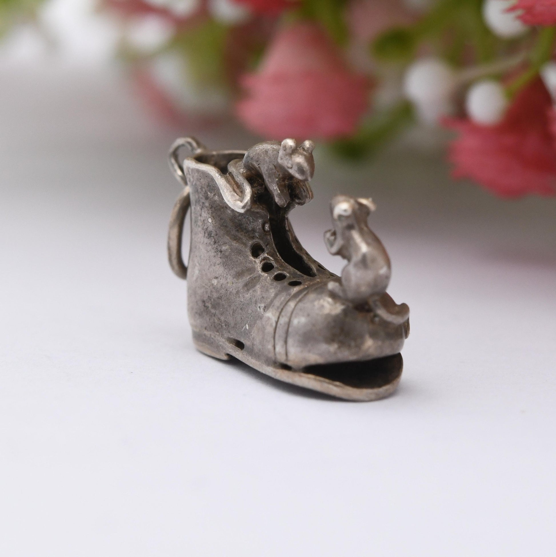 Vintage Sterling Silver Mice and Shoes Charm Pendant - Charming | Old Shoe | Fairytale | Folktale | Gift for Charm Bracelet