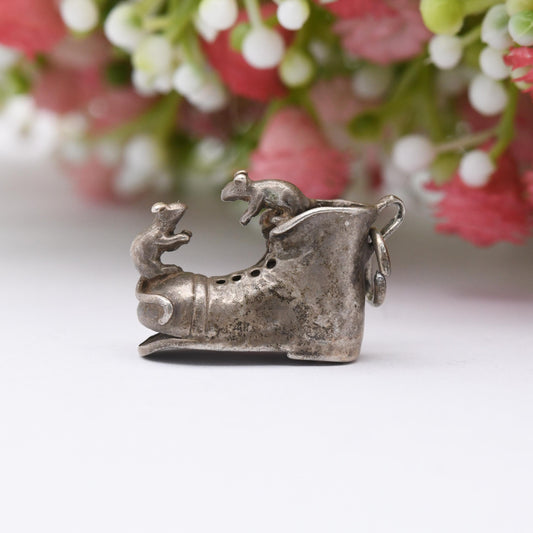 Vintage Sterling Silver Mice and Shoes Charm Pendant - Charming | Old Shoe | Fairytale | Folktale | Gift for Charm Bracelet