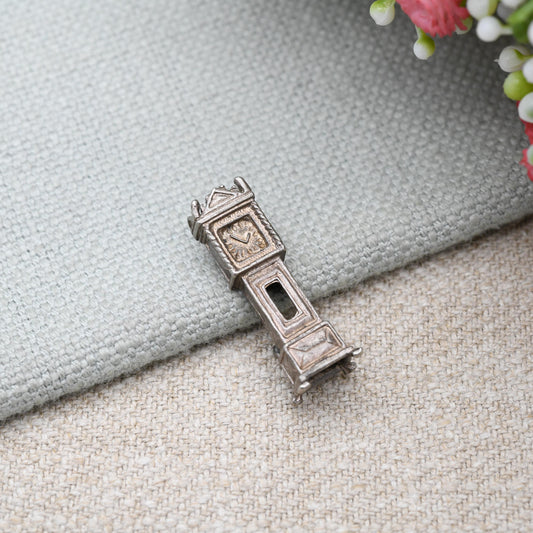 Vintage Sterling Silver Grandfather Clock Charm Pendant - Clock | Big Clock | Ornate Clock | Gift for Charm Bracelet