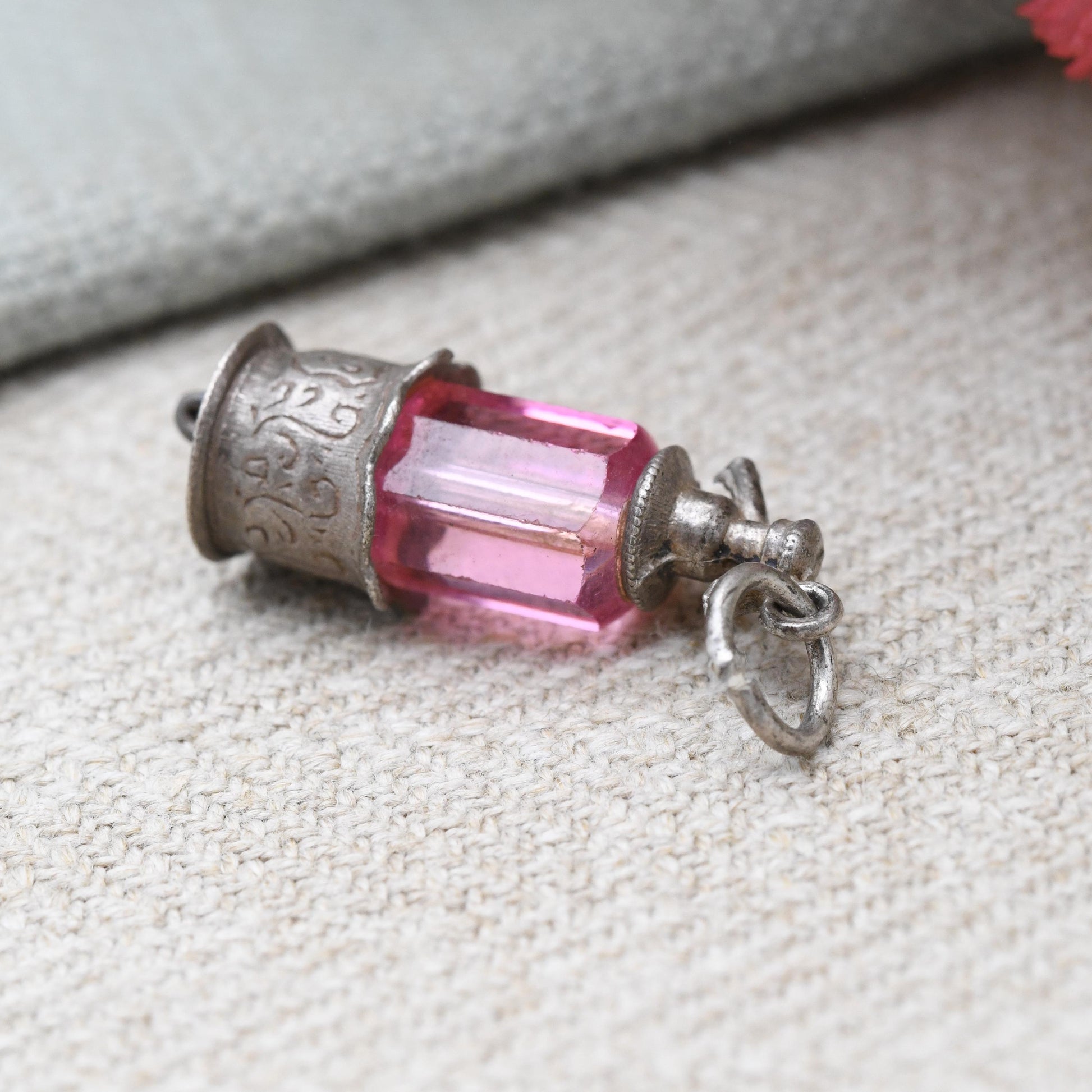 Vintage Nuvo Sterling Silver and Pink Glass Soda Siphon Charm Pendant - Branded | Designer | Gift for Charm Bracelet Necklace