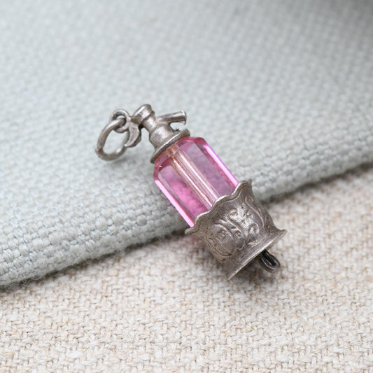 Vintage Nuvo Sterling Silver and Pink Glass Soda Siphon Charm Pendant - Branded | Designer | Gift for Charm Bracelet Necklace