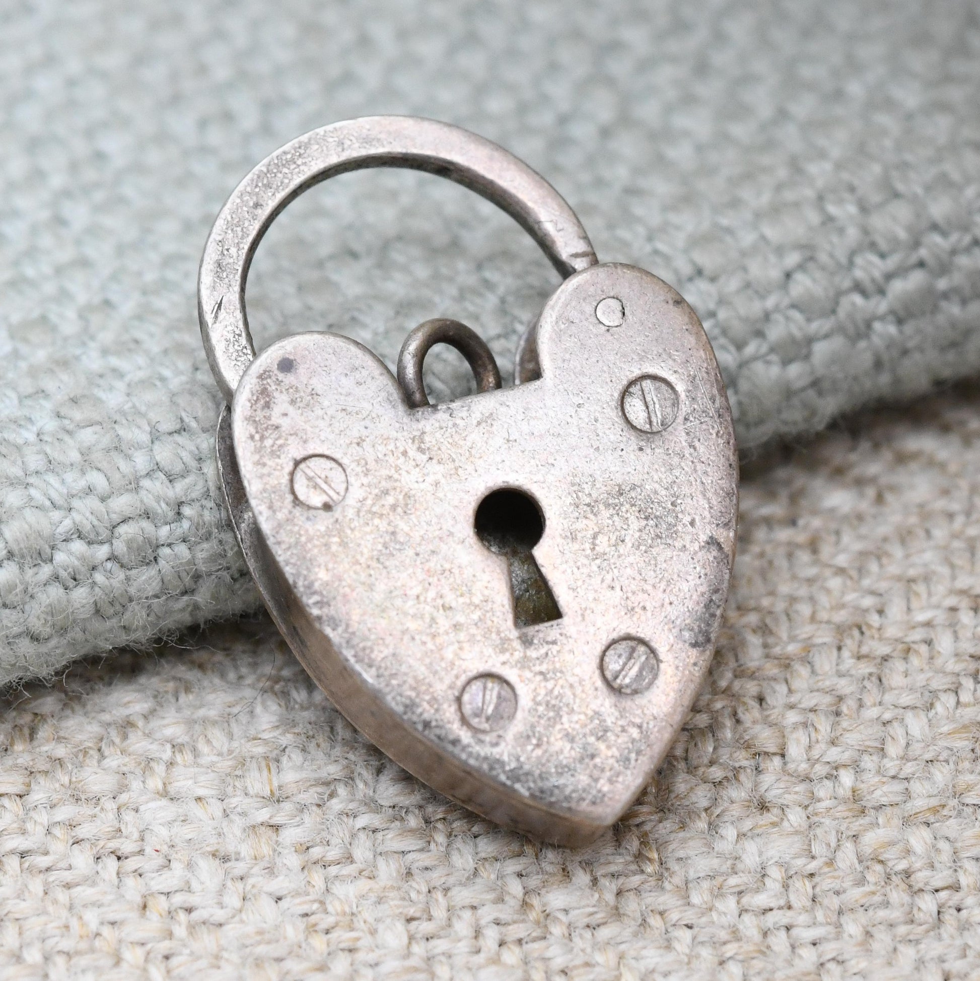 Vintage Sterling Silver Padlock Heart Clasp - Mid-Century Charm Pendant | Love Heart | Opening Charm Bracelet Clasp