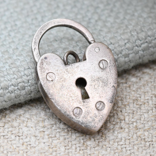 Vintage Sterling Silver Padlock Heart Clasp - Mid-Century Charm Pendant | Love Heart | Opening Charm Bracelet Clasp