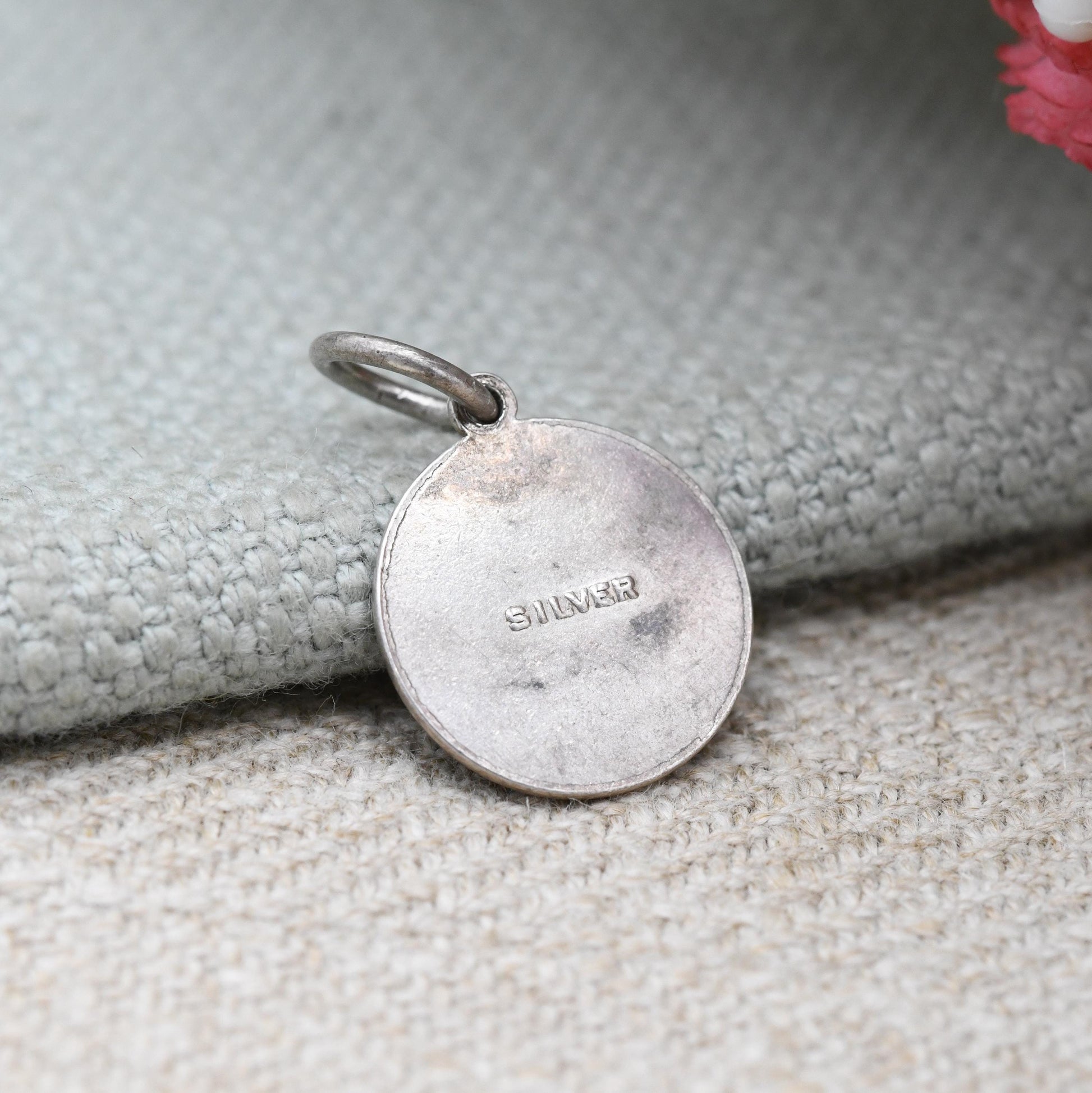 Vintage Sterling Silver St. Christopher Pendant - Small Embossed Relief | Circle | Saint of Travelling | Gift for Charm Bracelet
