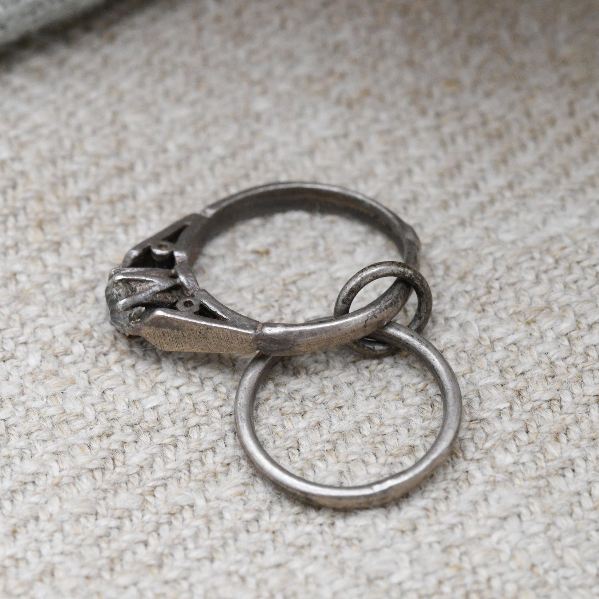 Vintage Sterling Silver Mini Wedding Ring Set Charm Pendant - Engagement Ring with Wedding Band | Gift for Charm Bracelet