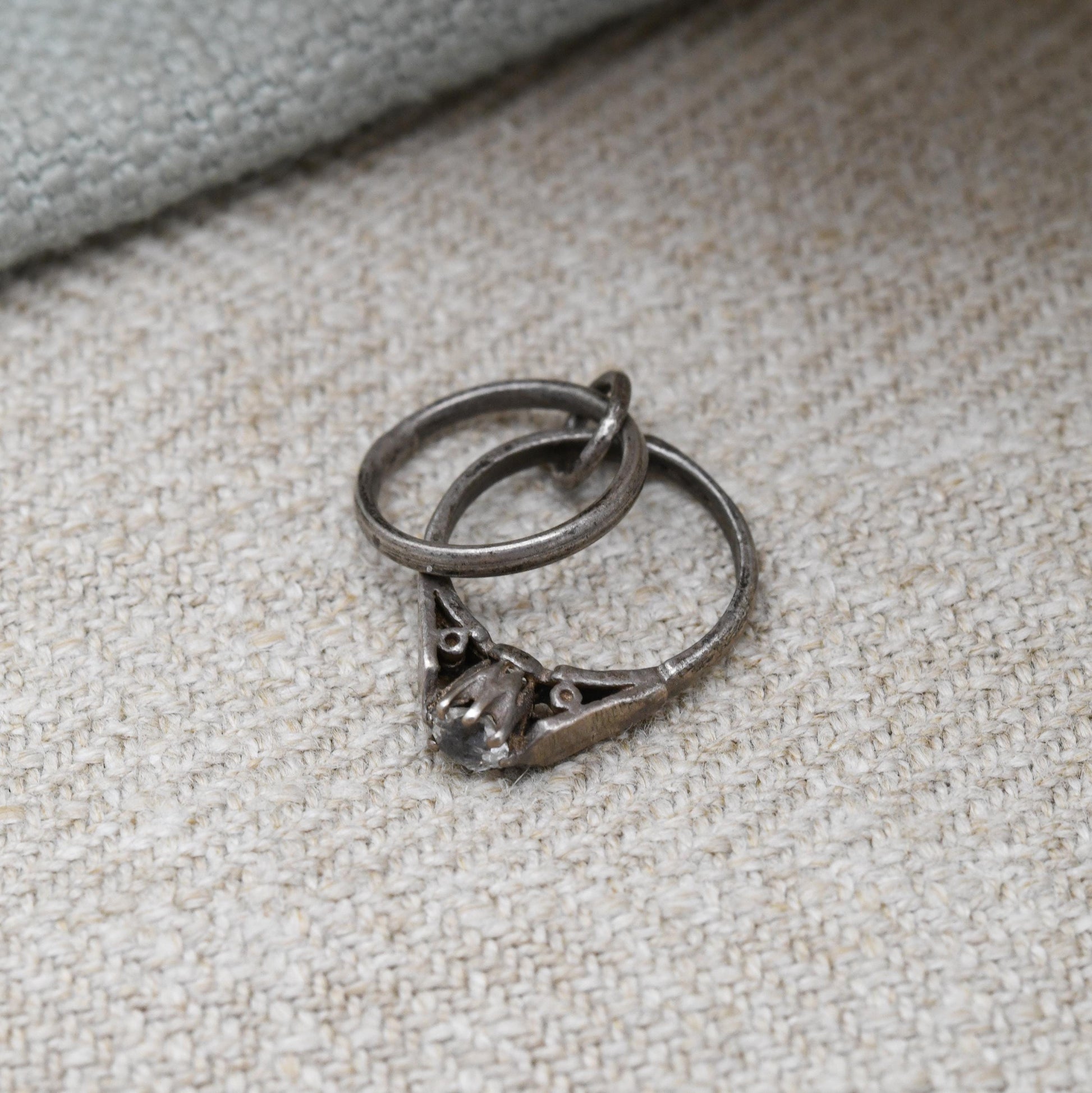 Vintage Sterling Silver Mini Wedding Ring Set Charm Pendant - Engagement Ring with Wedding Band | Gift for Charm Bracelet