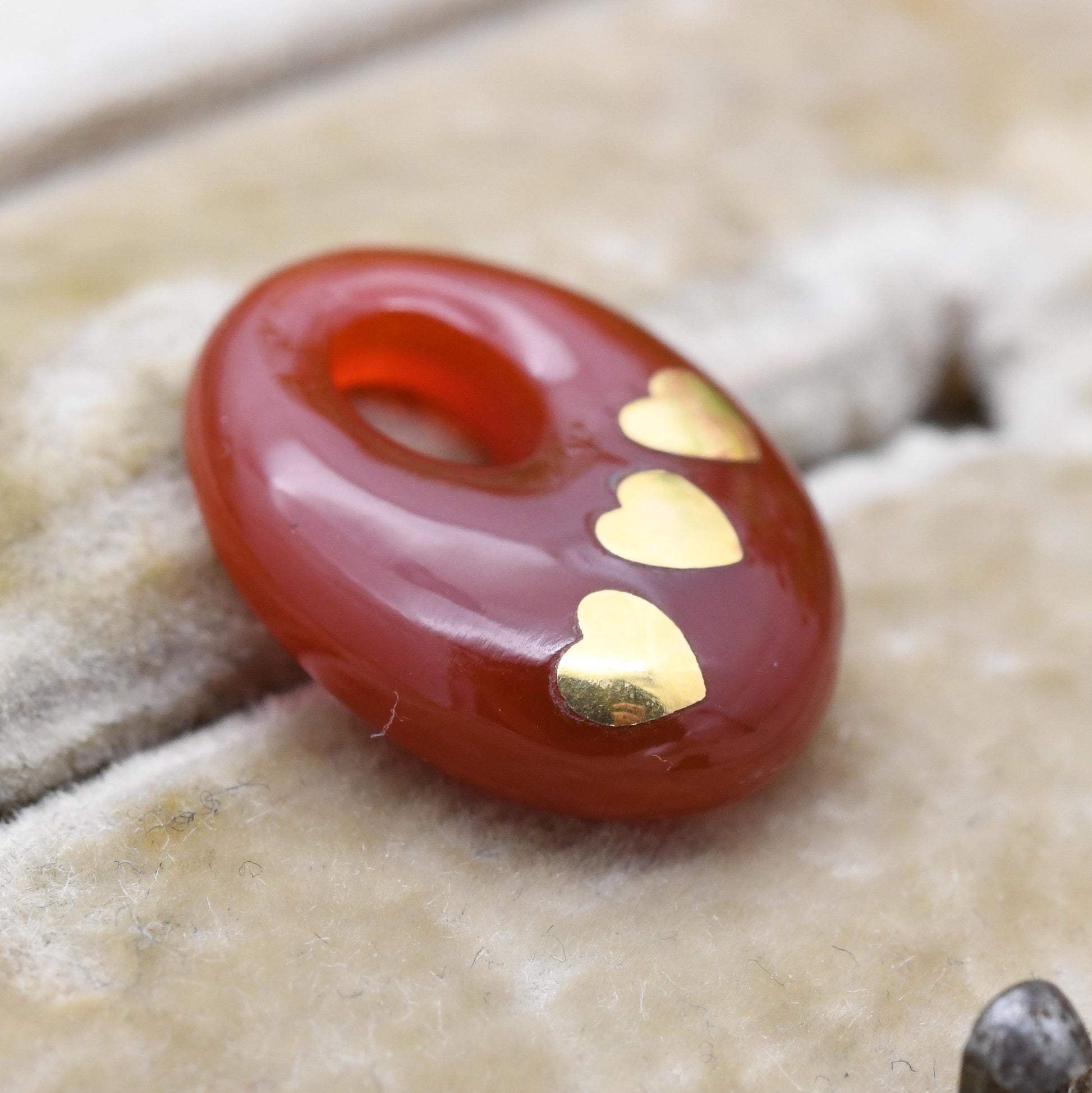 Vintage Gemstone Pendant with Flush Gold Hearts Inlay