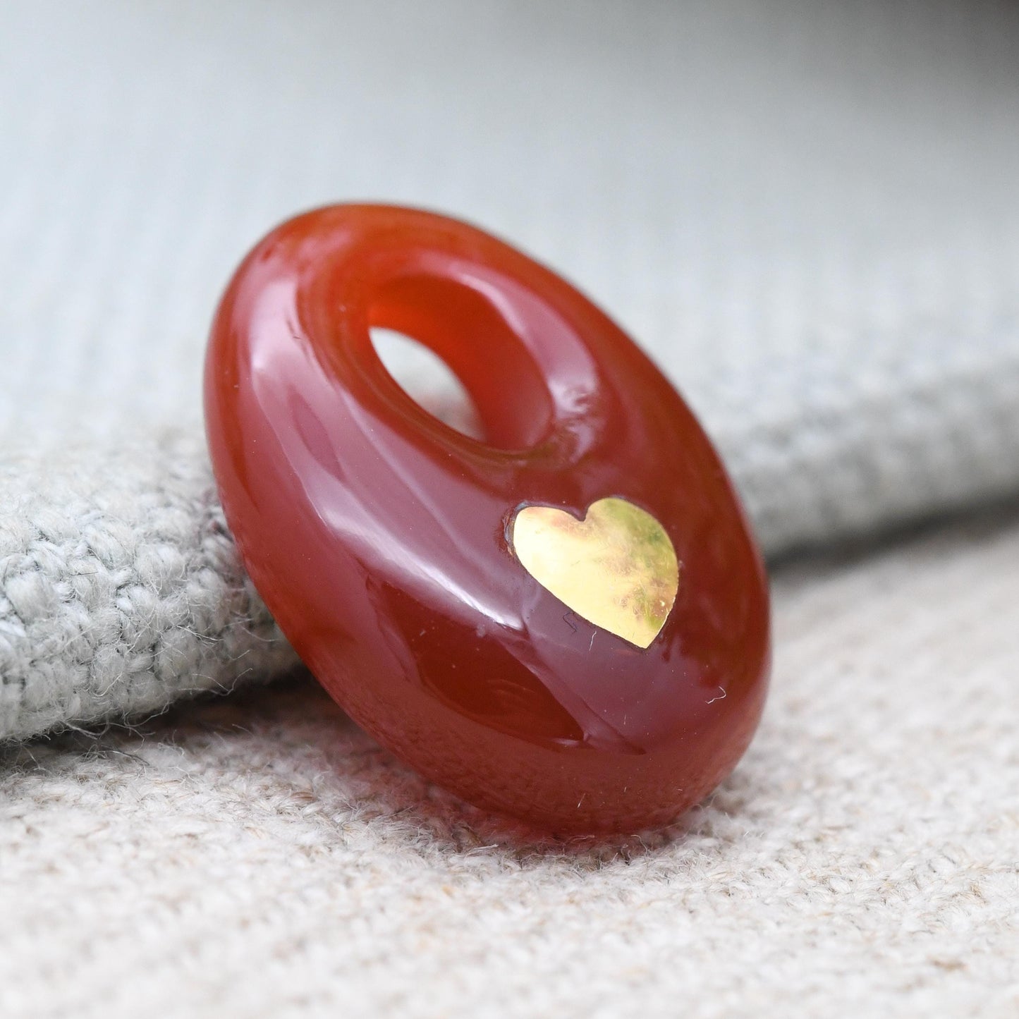 Vintage Gemstone Pendant with Flush Gold Hearts Inlay
