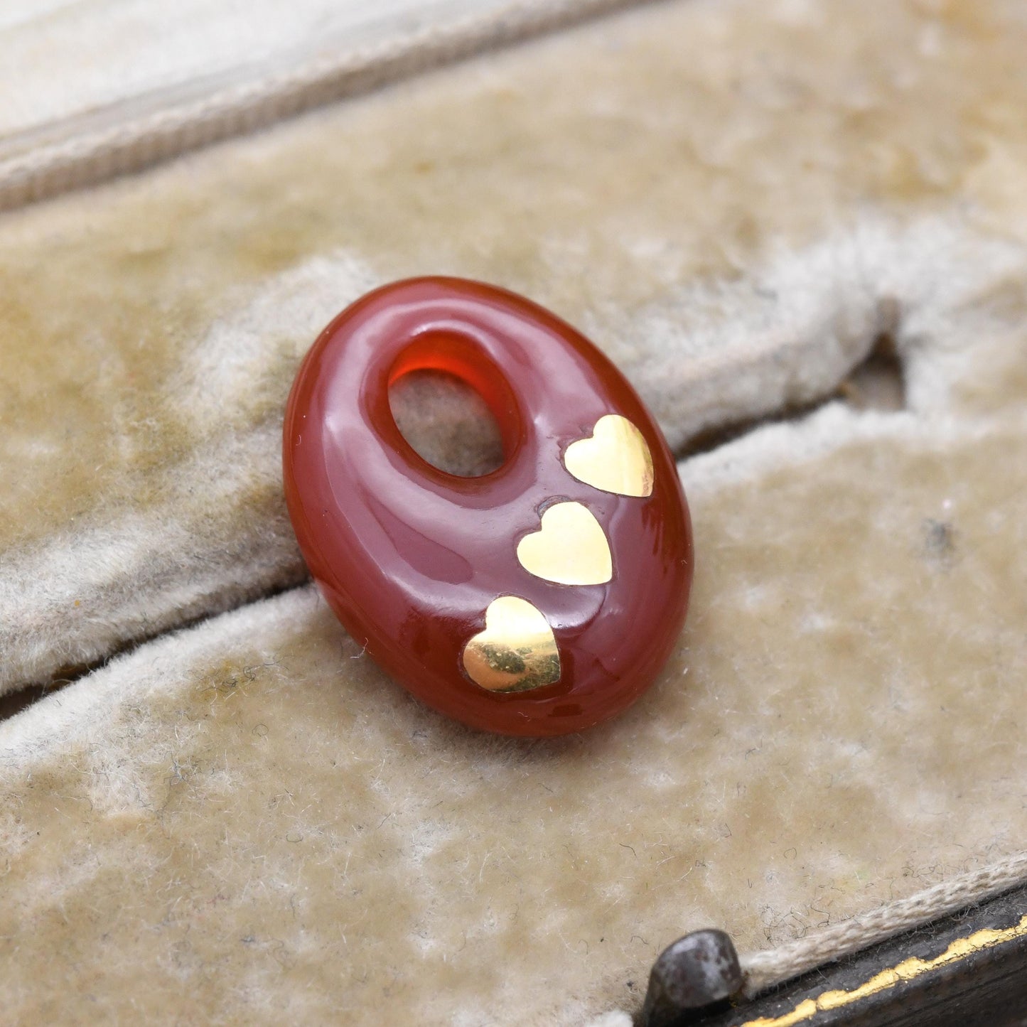 Vintage Gemstone Pendant with Flush Gold Hearts Inlay