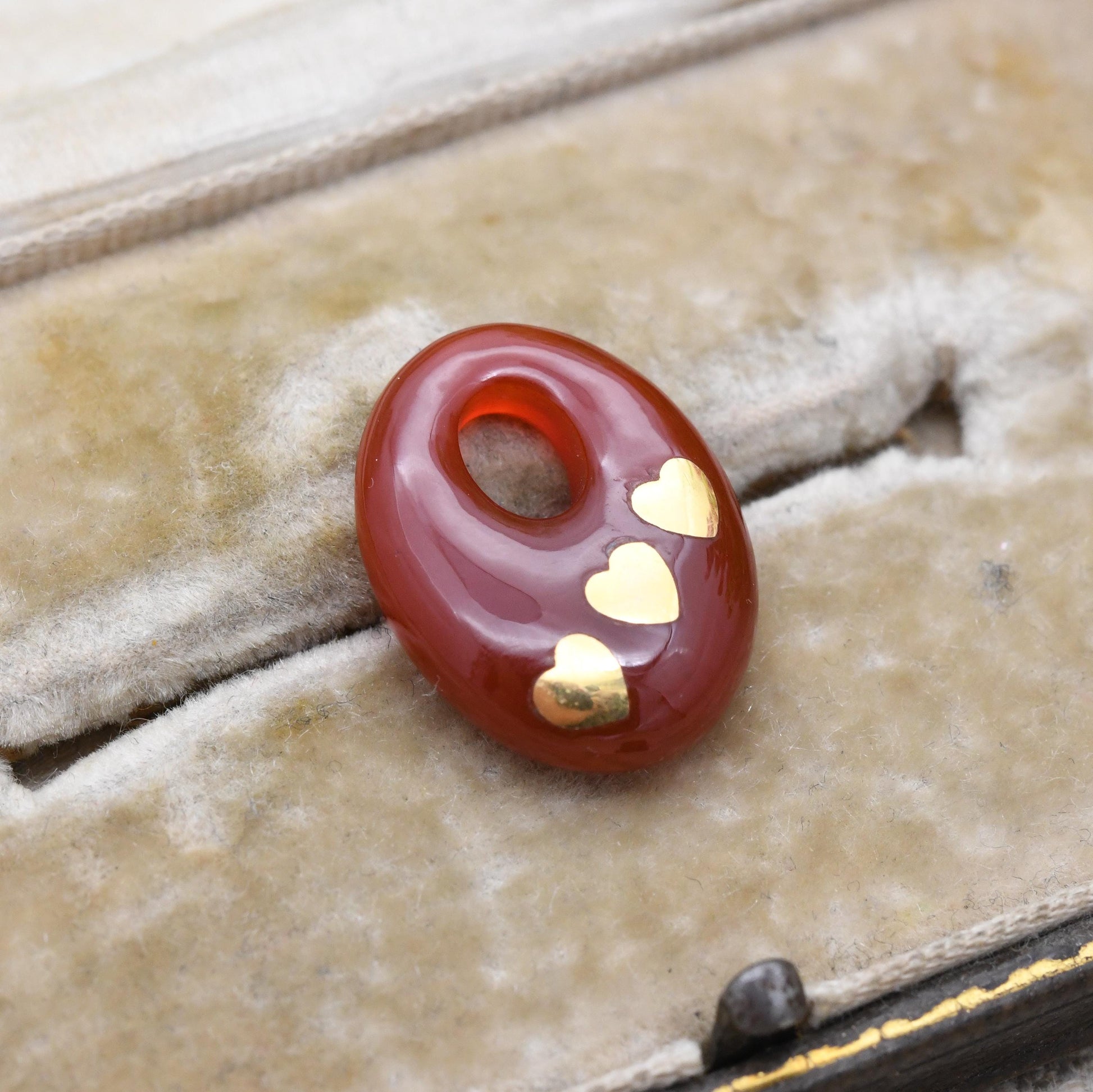 Vintage Gemstone Pendant with Flush Gold Hearts Inlay