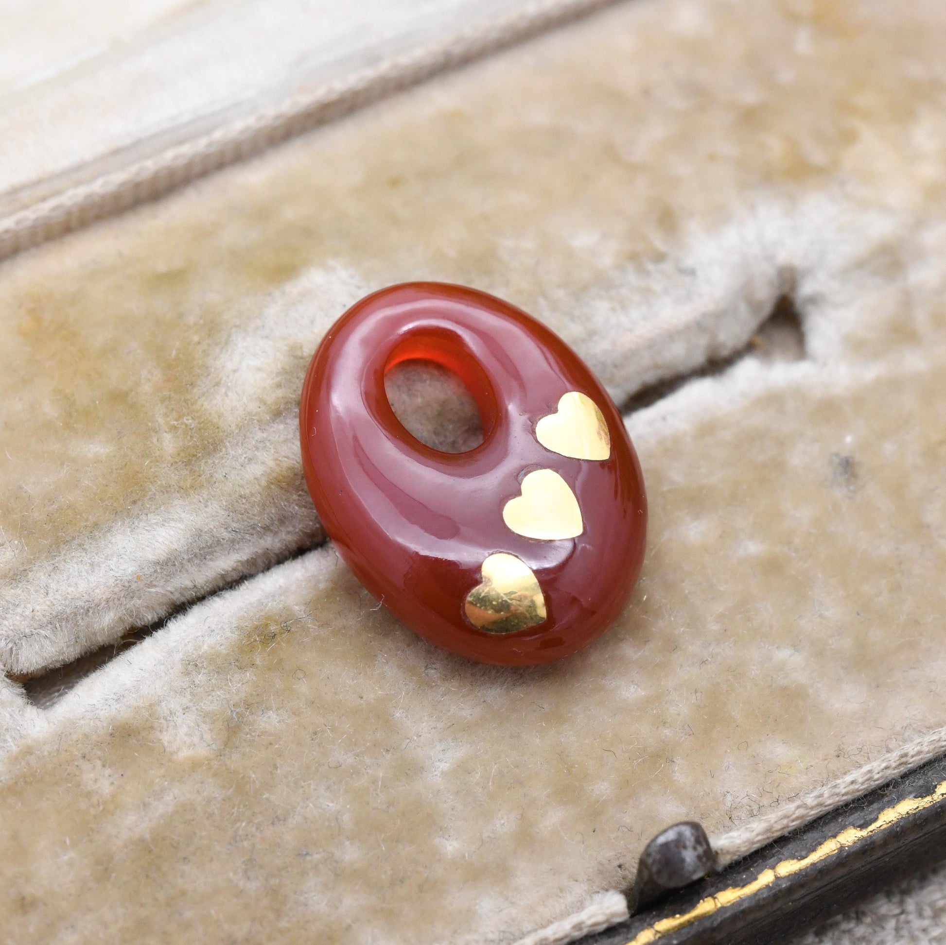Vintage Gemstone Pendant with Flush Gold Hearts Inlay