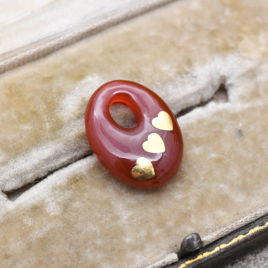 Vintage Gemstone Pendant with Flush Gold Hearts Inlay