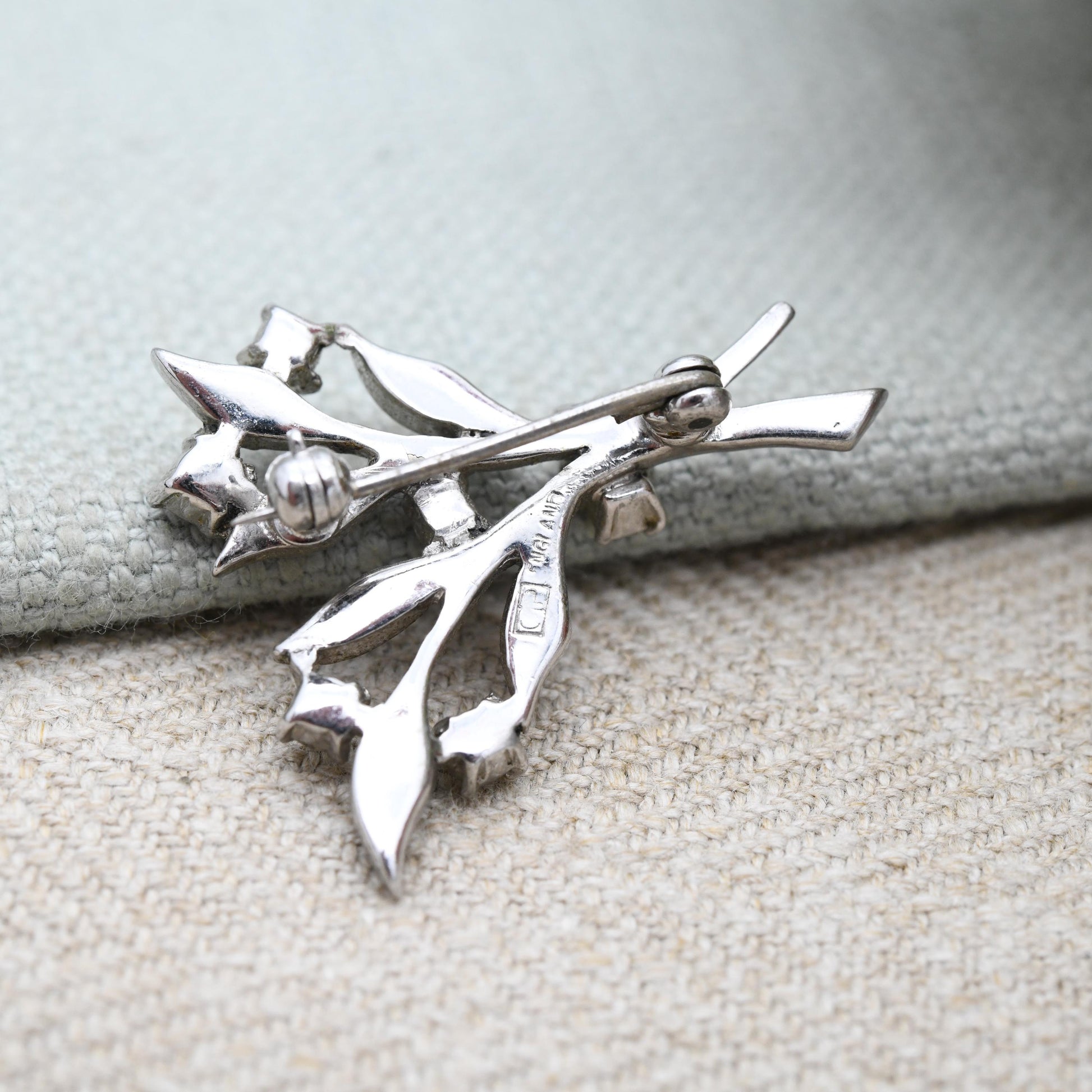 Vintage Ciro Paste Flower Leaf Brooch c. 1950s - Collectable Jewellery | Sparkly Statement Pin