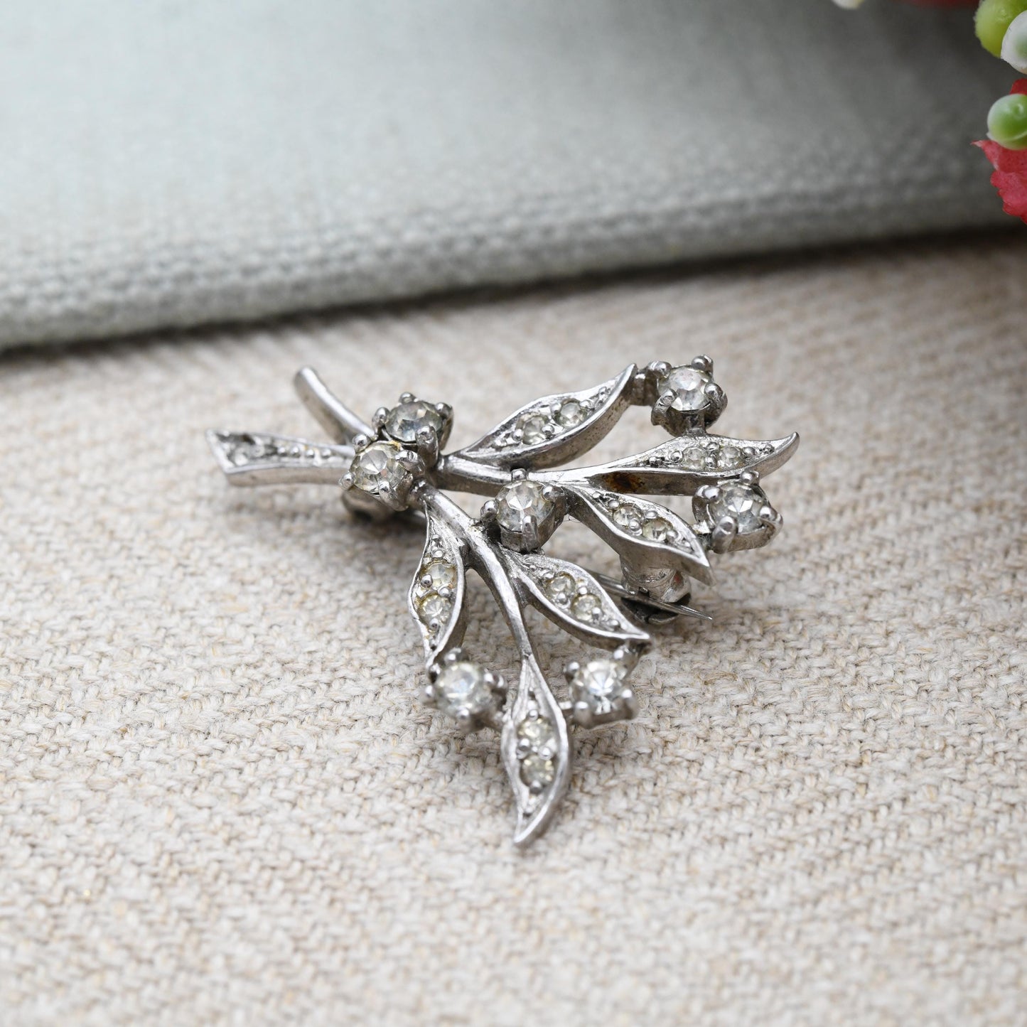 Vintage Ciro Paste Flower Leaf Brooch c. 1950s - Collectable Jewellery | Sparkly Statement Pin