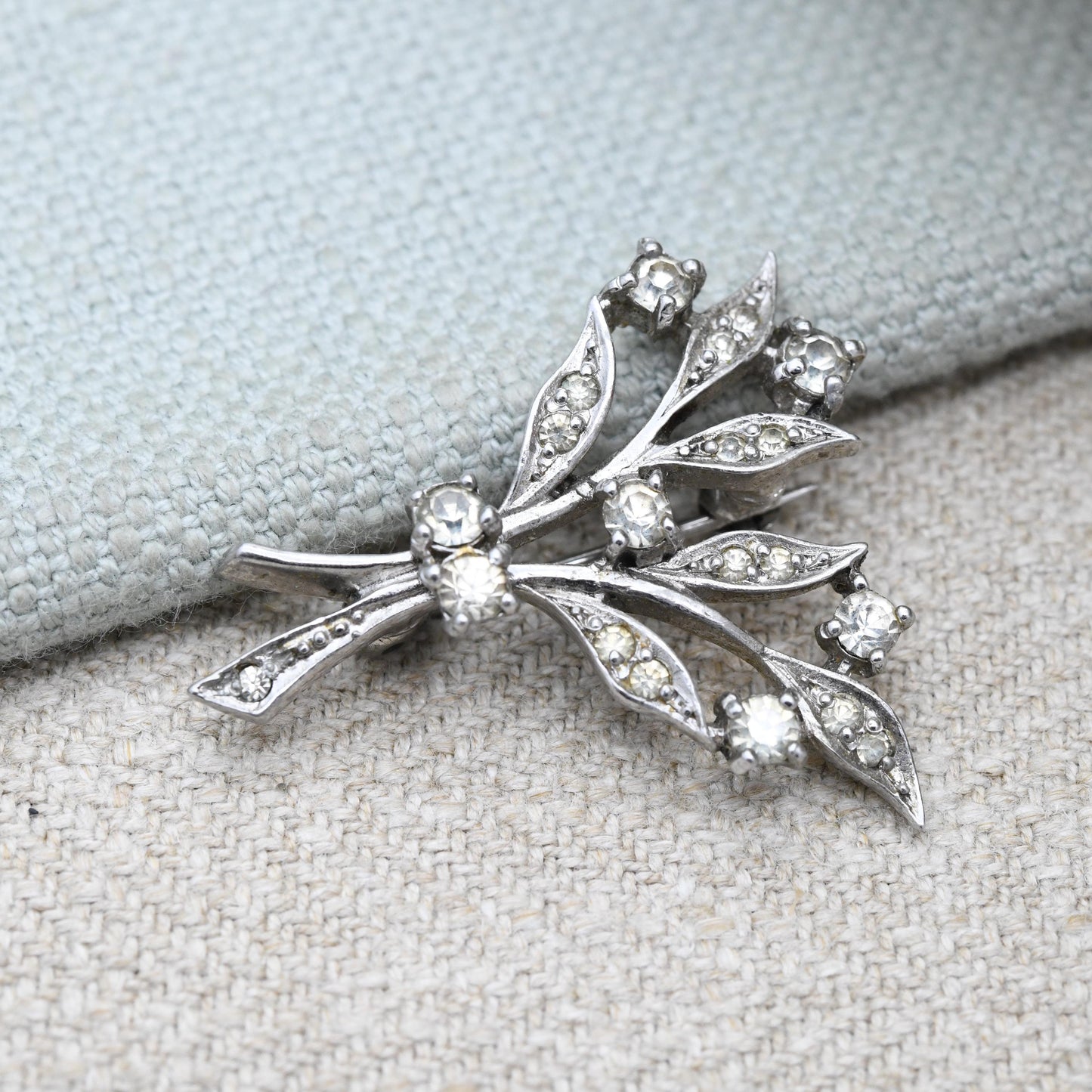 Vintage Ciro Paste Flower Leaf Brooch c. 1950s - Collectable Jewellery | Sparkly Statement Pin