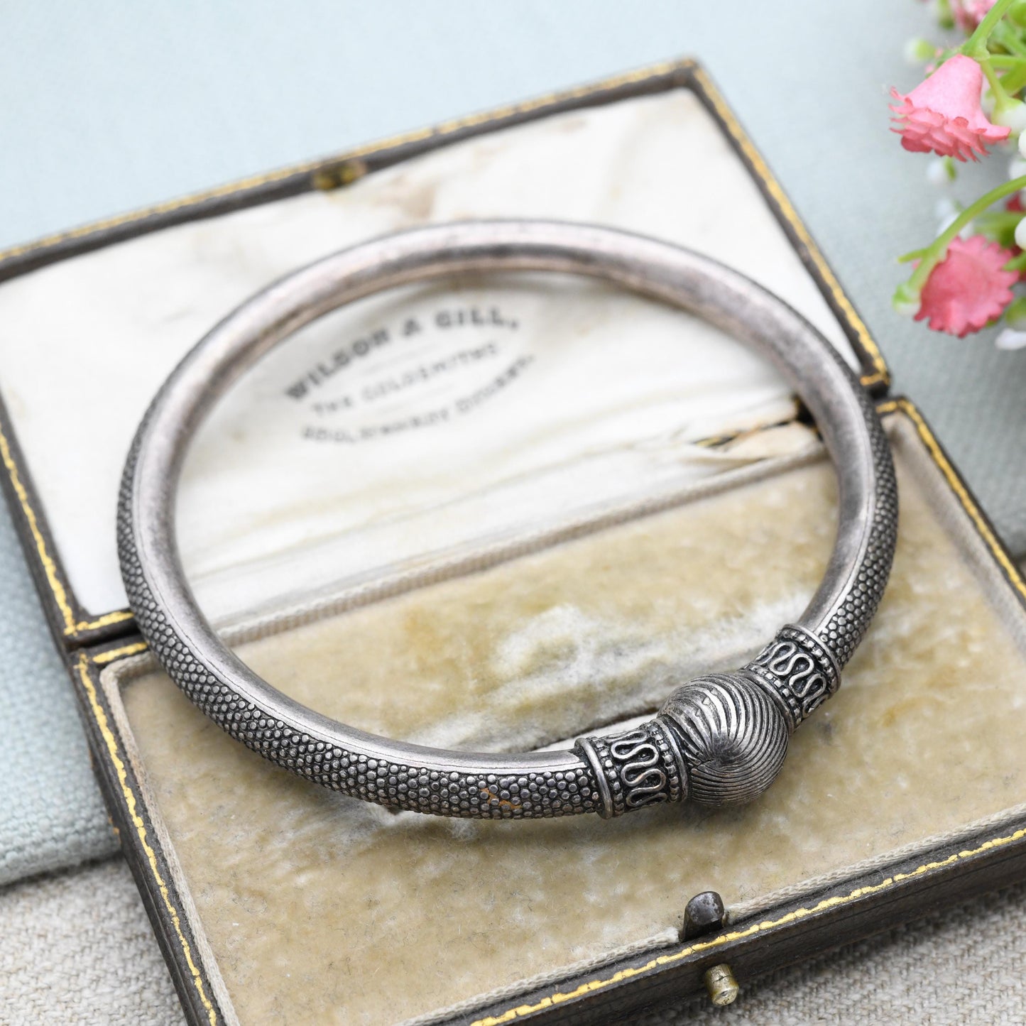 Vintage 800 Silver Kada Bangle Bracelet – Traditional South Asian Solid Silver Design | Indian Statement Jewellery | Unisex Piece