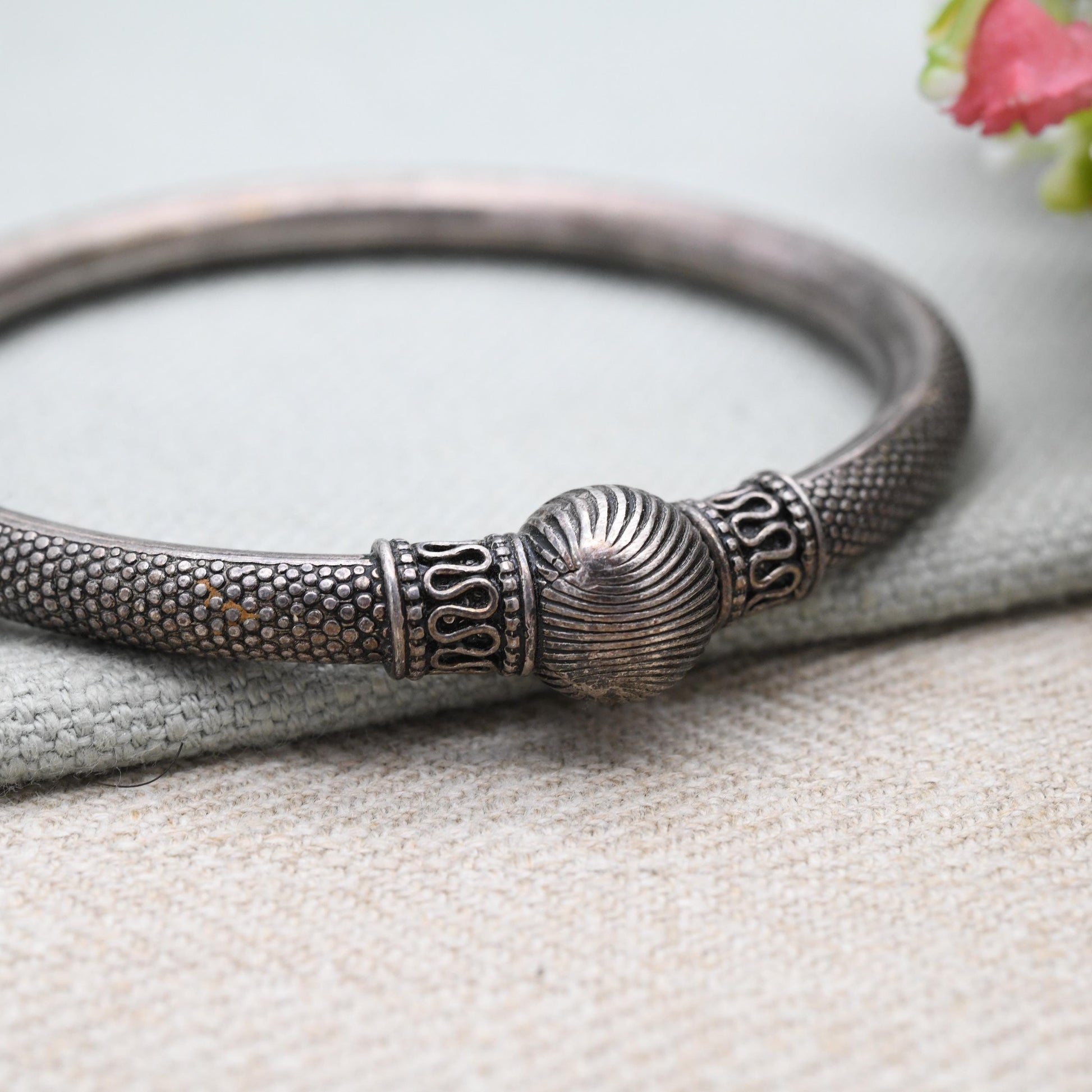 Vintage 800 Silver Kada Bangle Bracelet – Traditional South Asian Solid Silver Design | Indian Statement Jewellery | Unisex Piece