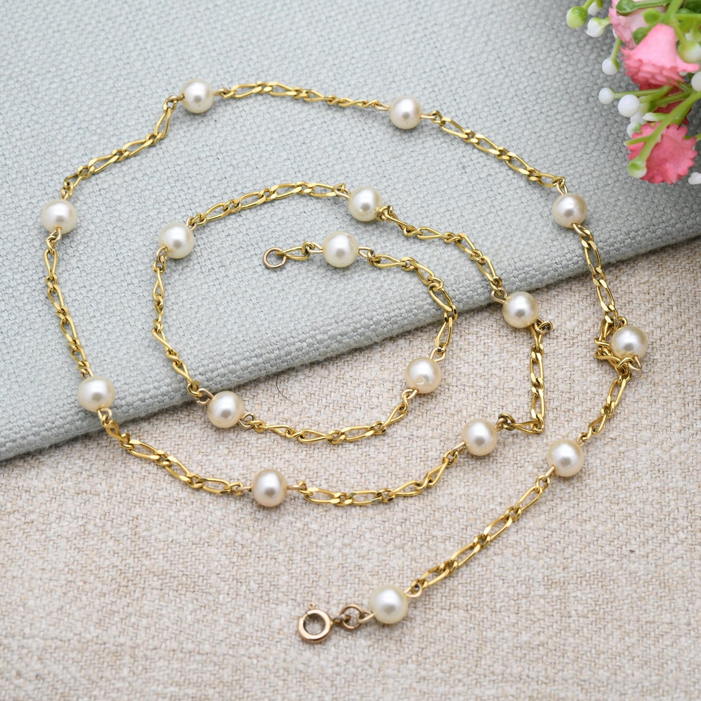 Vintage 14ct Gold Filled Faux Pearl Chain Necklace 24" | 60cm