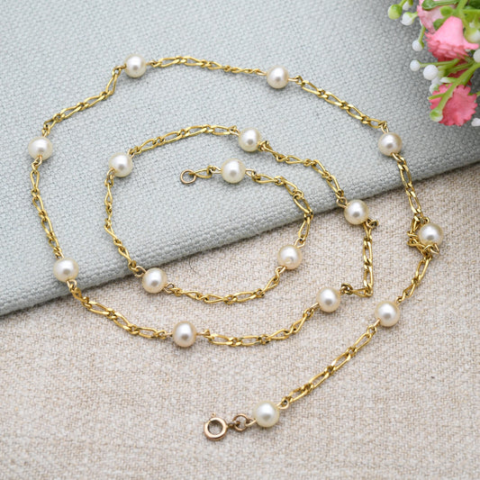 Vintage 14ct Gold Filled Faux Pearl Chain Necklace 24" | 60cm