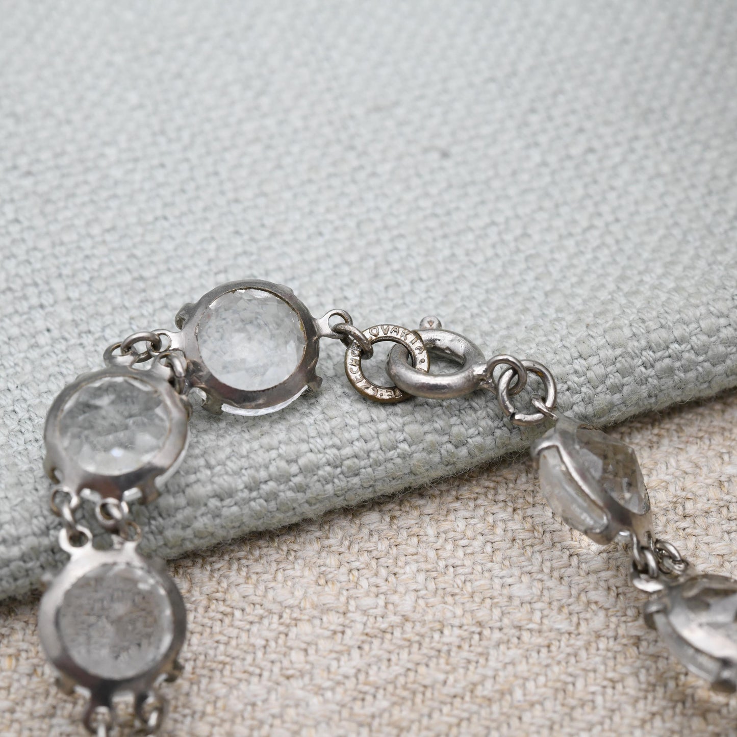 Vintage Art Deco Czech Crystal Rivière Bracelet with Large Glass Stones c. 1930s Made in Czechoslovakia