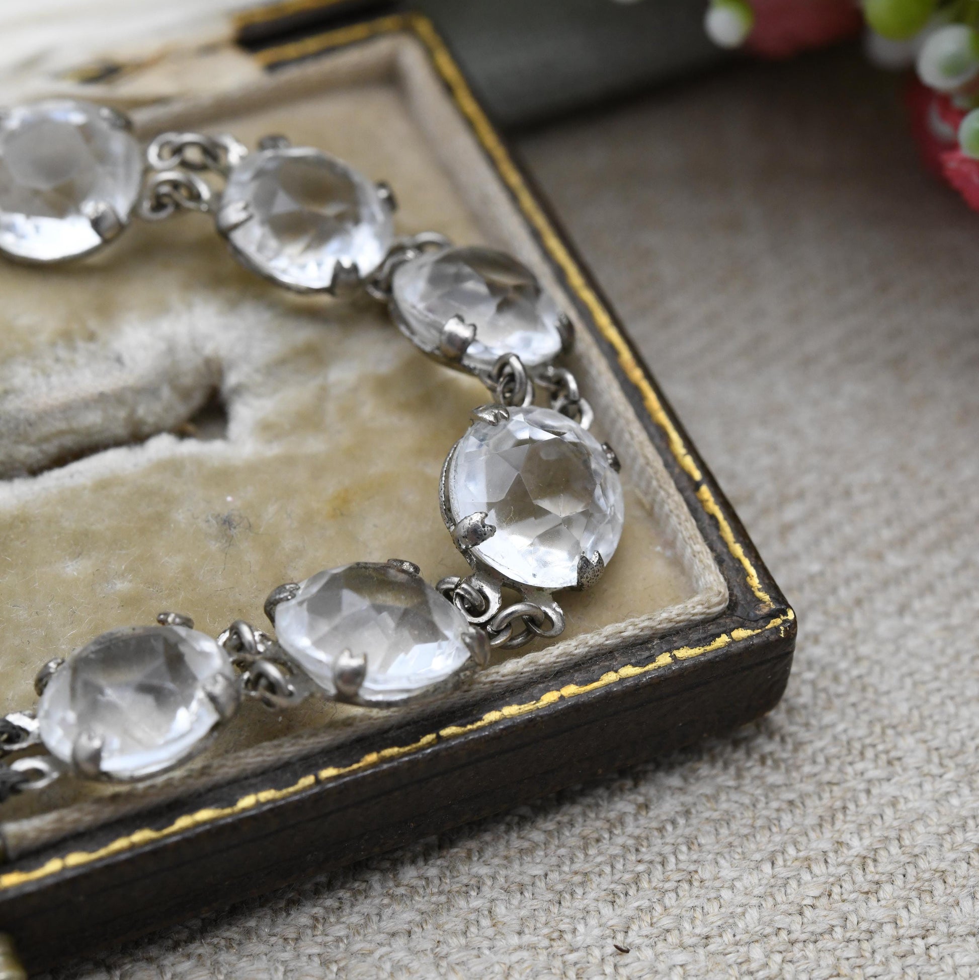 Vintage Art Deco Czech Crystal Rivière Bracelet with Large Glass Stones c. 1930s Made in Czechoslovakia