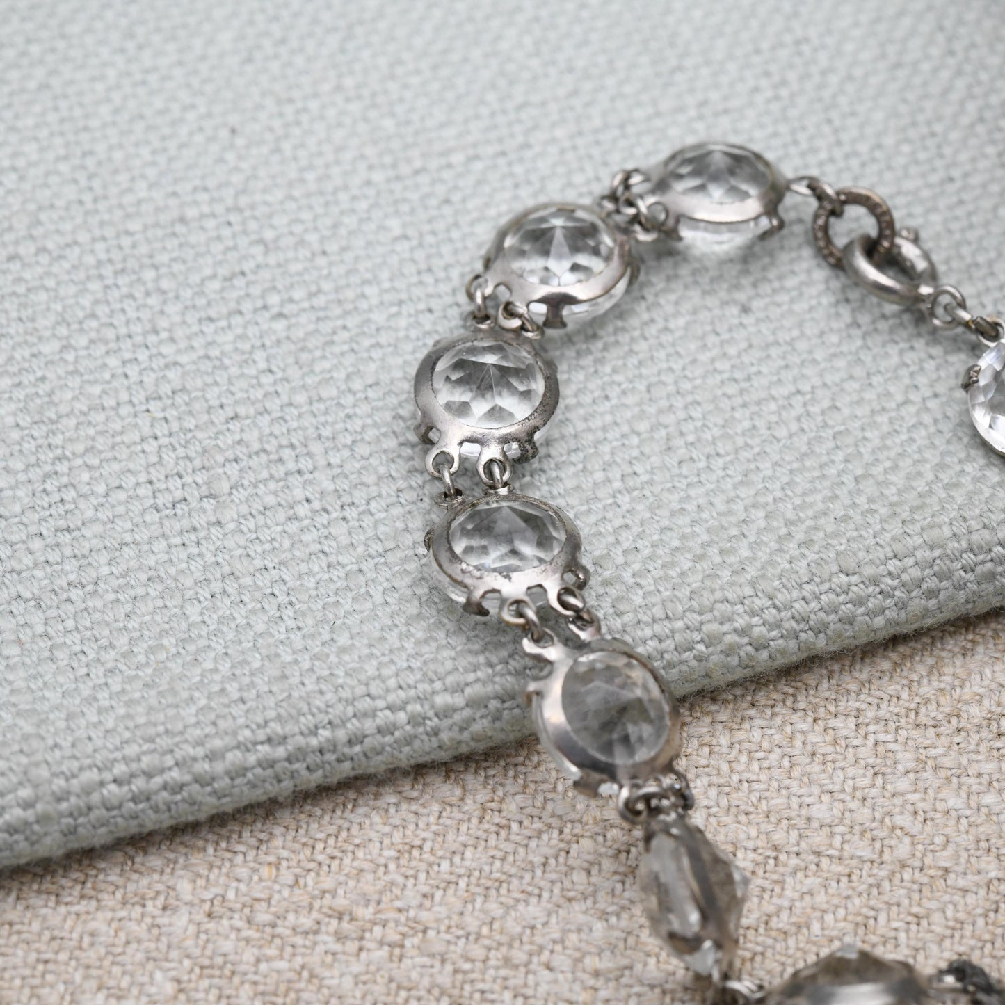 Vintage Art Deco Czech Crystal Rivière Bracelet with Large Glass Stones c. 1930s Made in Czechoslovakia