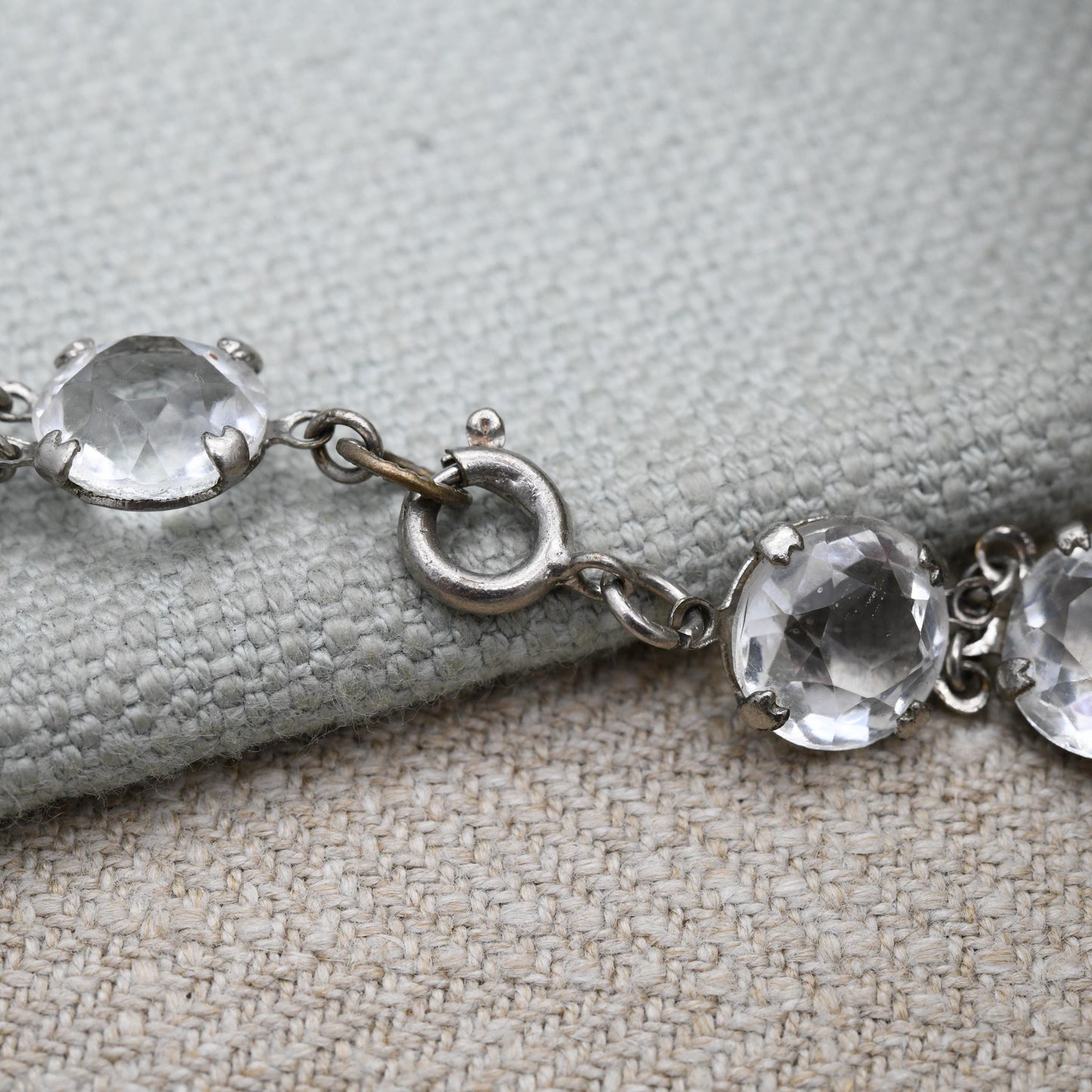 Vintage Art Deco Czech Crystal Rivière Bracelet with Large Glass Stones c. 1930s Made in Czechoslovakia