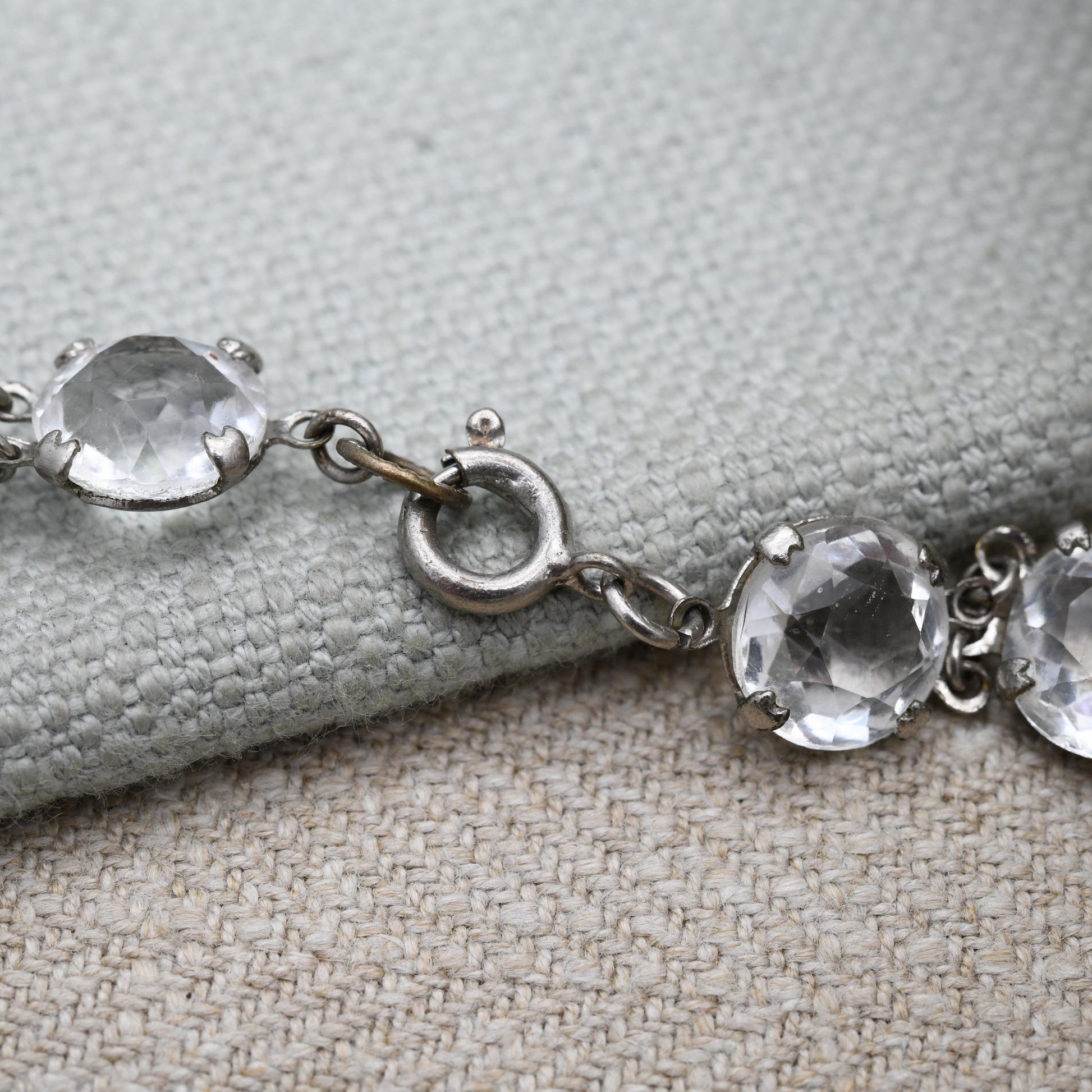 Vintage Art Deco Czech Crystal Rivière Bracelet with Large Glass Stones c. 1930s Made in Czechoslovakia