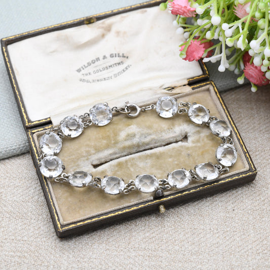 Vintage Art Deco Czech Crystal Rivière Bracelet with Large Glass Stones c. 1930s Made in Czechoslovakia