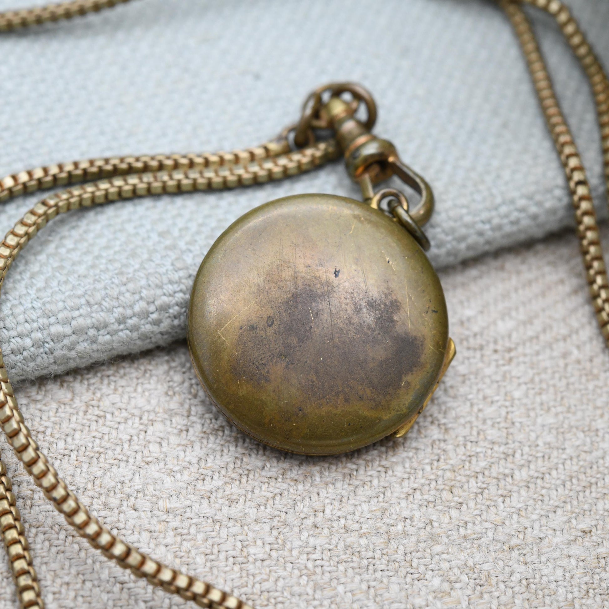 Antique Victorian Guard Chain Necklace with Locket and Dog Clip c. 1890s - Long Victorian Muff Chain with Photographs