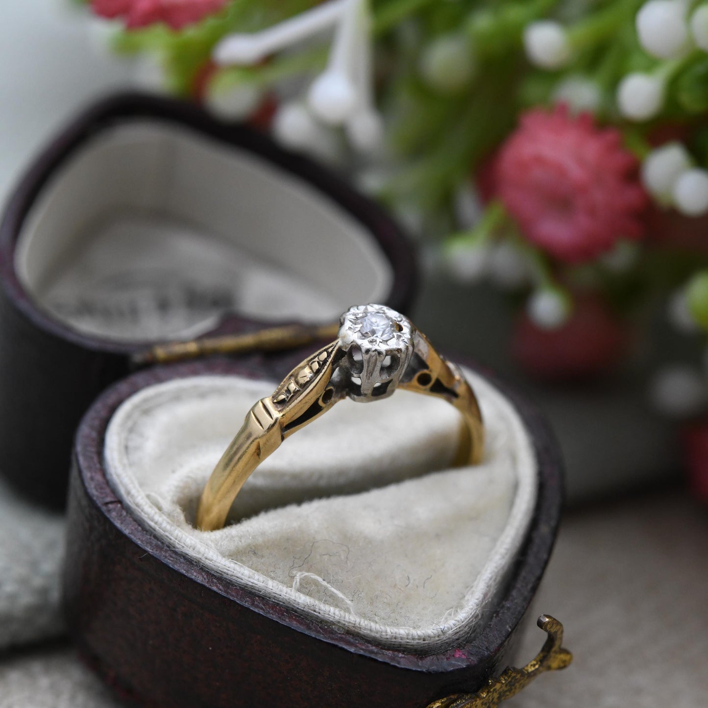 Antique 18ct Gold and Platinum Diamond Solitaire Ring - Classic Engagement Platinum Setting | Small UK Size - L 1/2 | US Size - 6 1/4