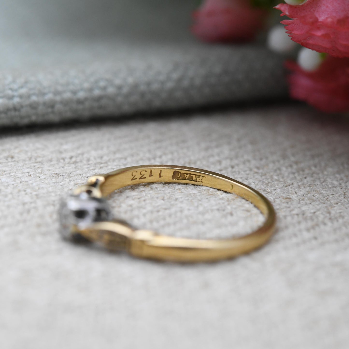 Antique 18ct Gold and Platinum Diamond Solitaire Ring - Classic Engagement Platinum Setting | Small UK Size - L 1/2 | US Size - 6 1/4