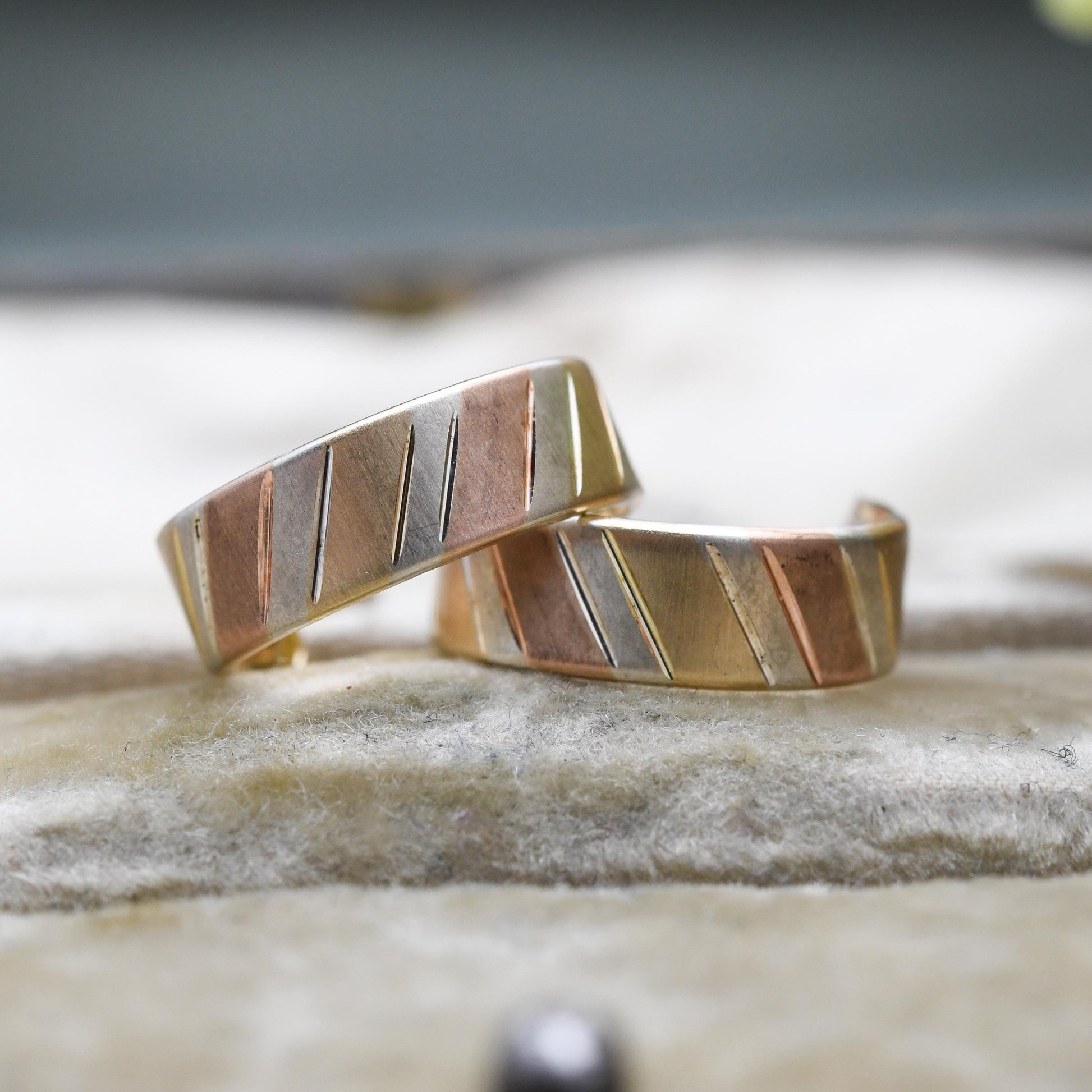 Vintage 9ct Gold Half Hoop Stud Earrings Mid-Century - Semi Circle Shape Big Stud | Solid Gold | Tri Colour | with Butterfly Backs